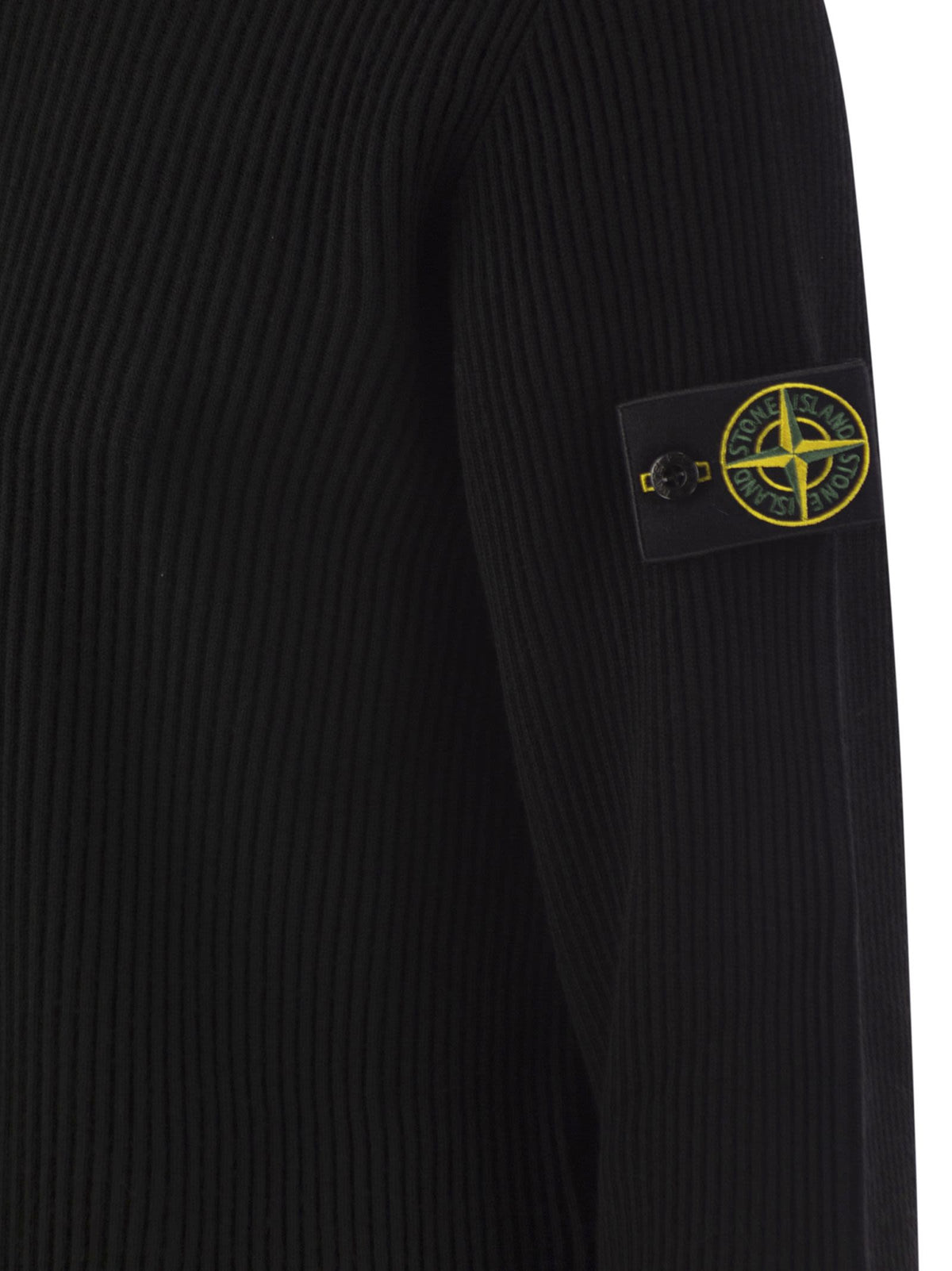 Stone Island Men Virgin Wool Ribbed Cardigan With High Neck And Zip STONE ISLAND