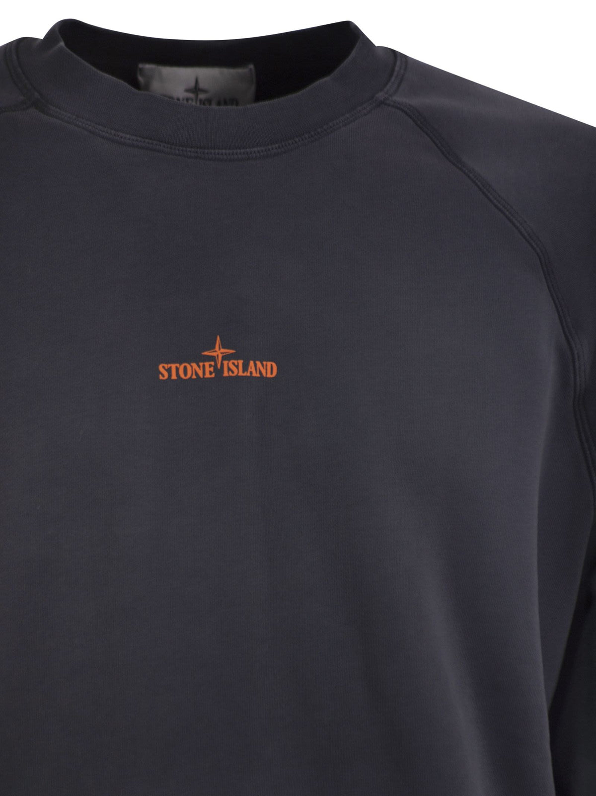 Stone Island Men Cotton Crew Neck Sweatshirt With Oversized Compass Back Print STONE ISLAND