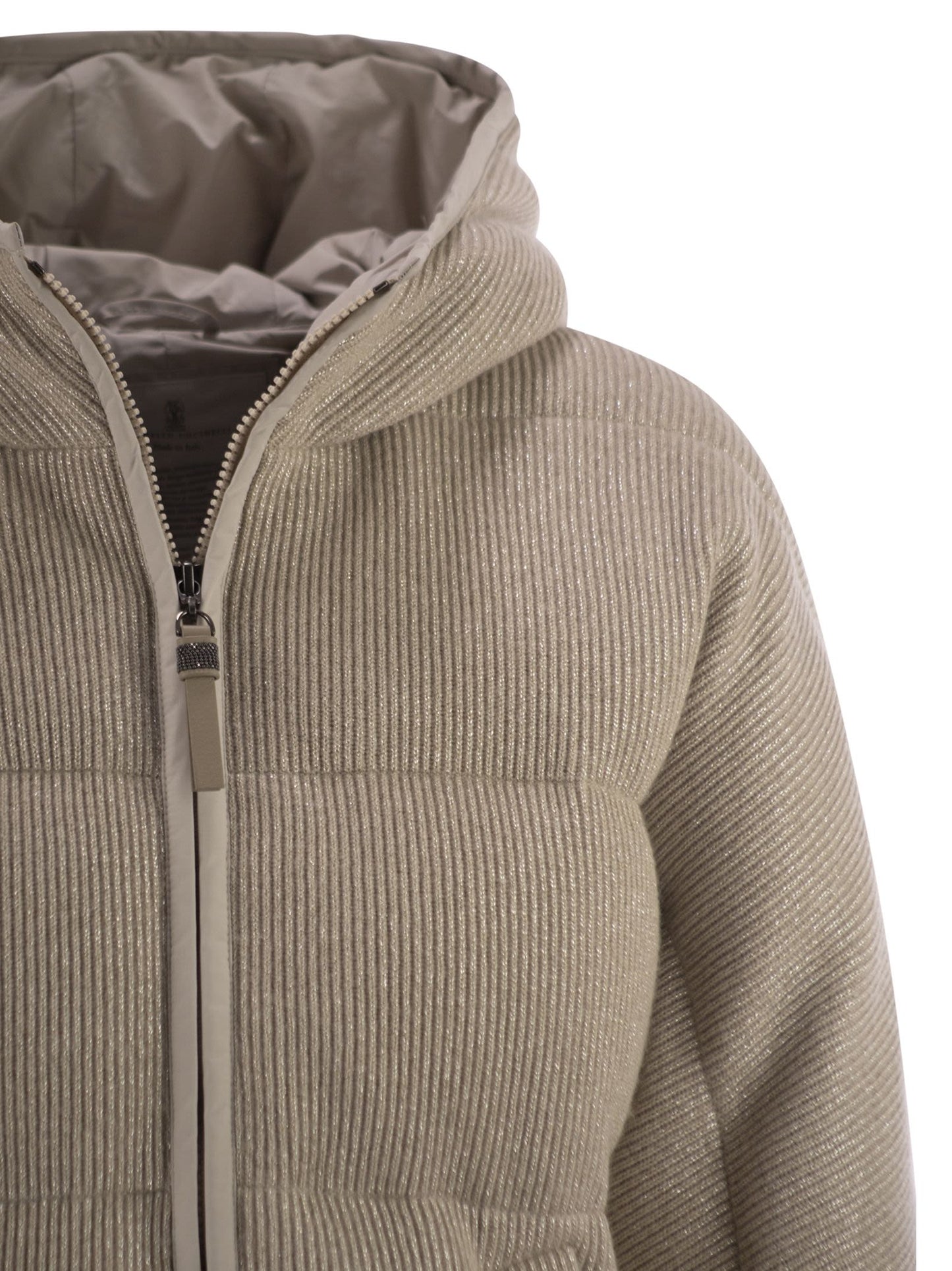 Brunello Cucinelli Women Sparkling English Coast Cashmere Knit Jacket With Hood And Shiny Zip Pull BRUNELLO CUCINELLI