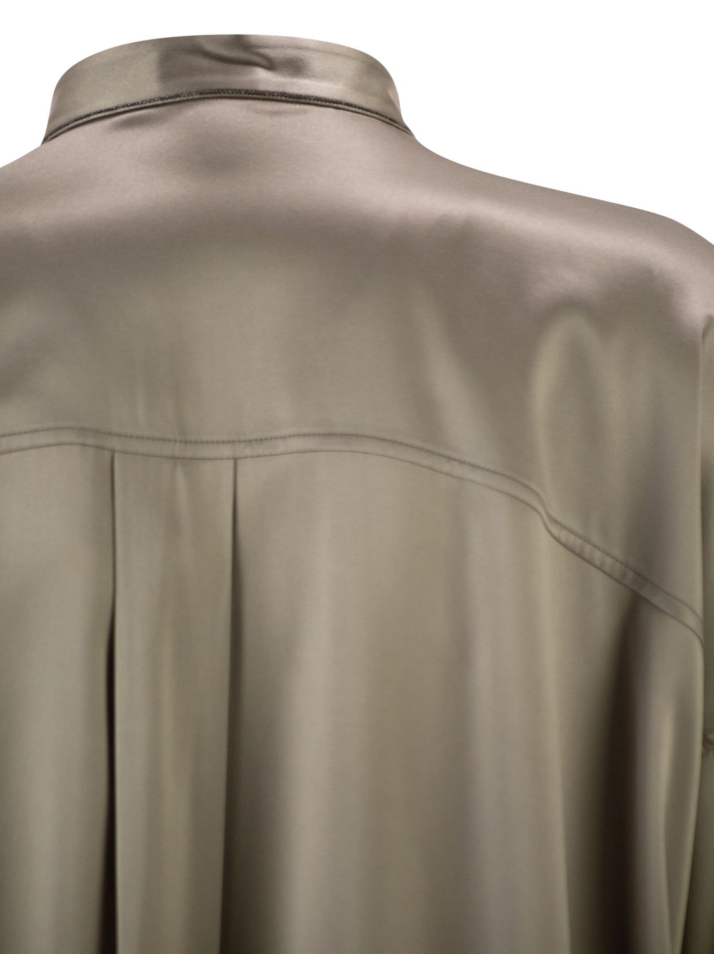 Brunello Cucinelli Women Stretch Silk Satin Mandarin Collar Shirt With Necklace BRUNELLO CUCINELLI