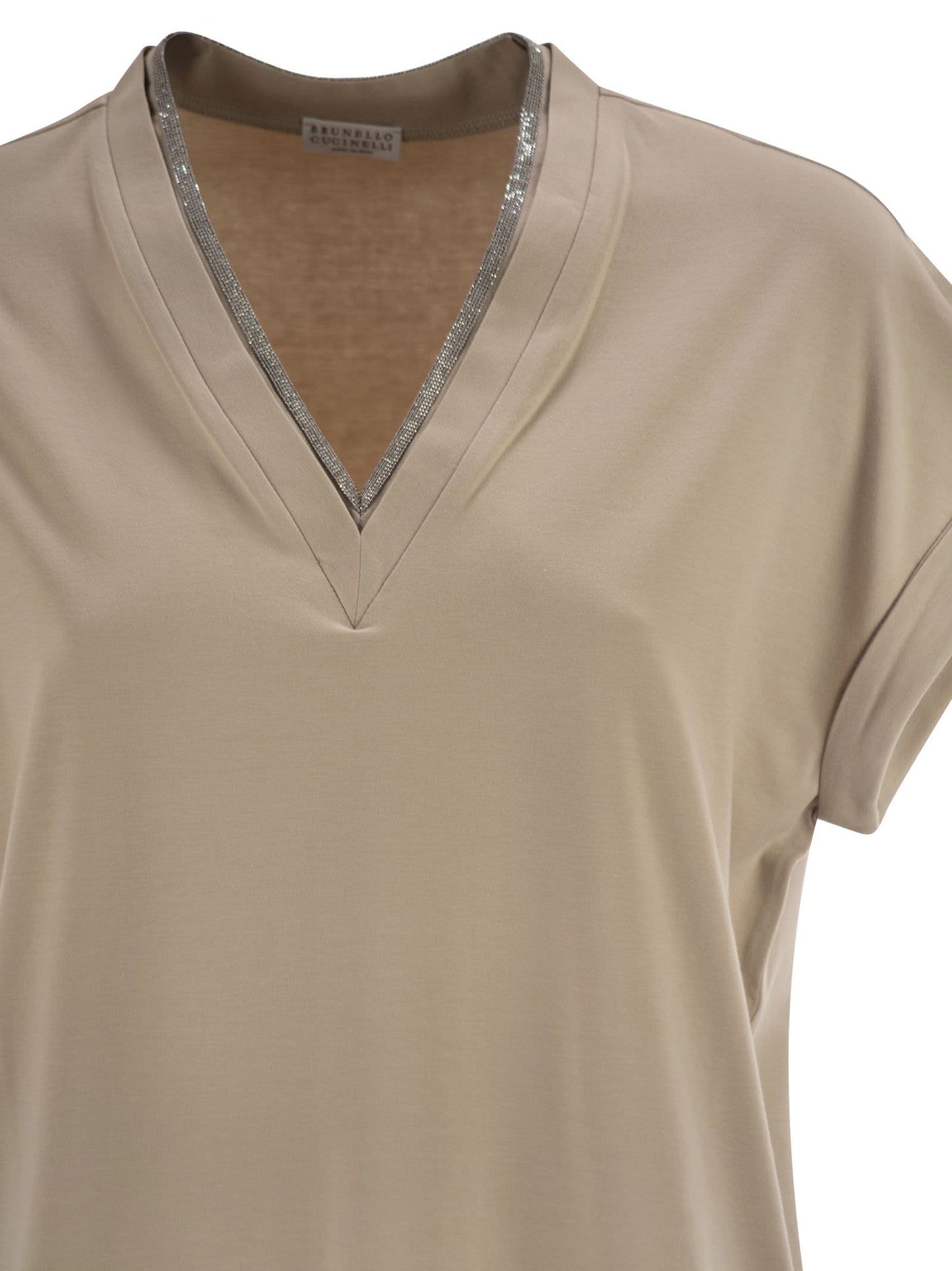 Brunello Cucinelli Women Stretch Cotton Jersey T-Shirt With Precious Neckline BRUNELLO CUCINELLI