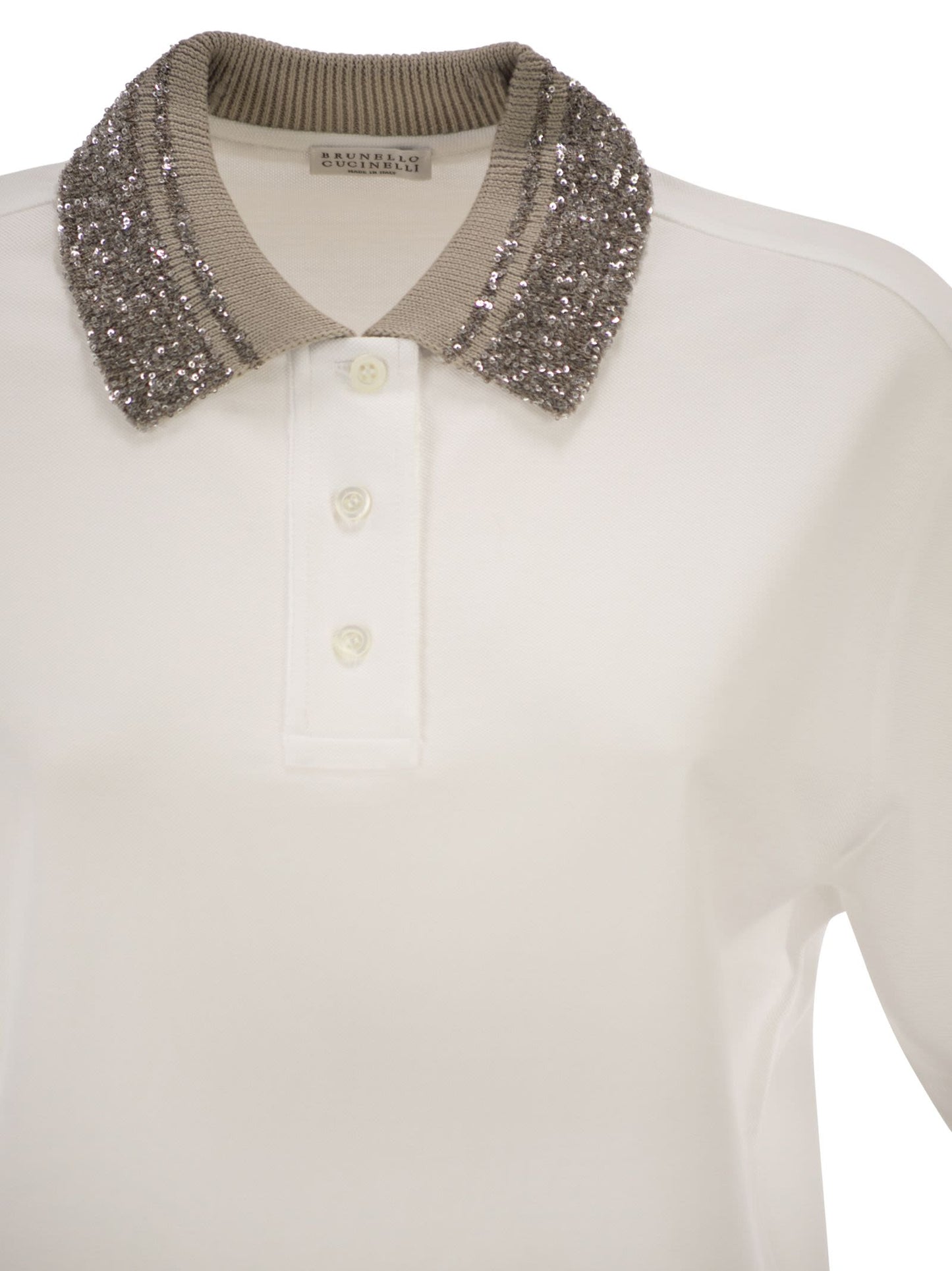 Brunello Cucinelli Women Cotton Jersey Polo Shirt With Dazzling Knit Collar BRUNELLO CUCINELLI