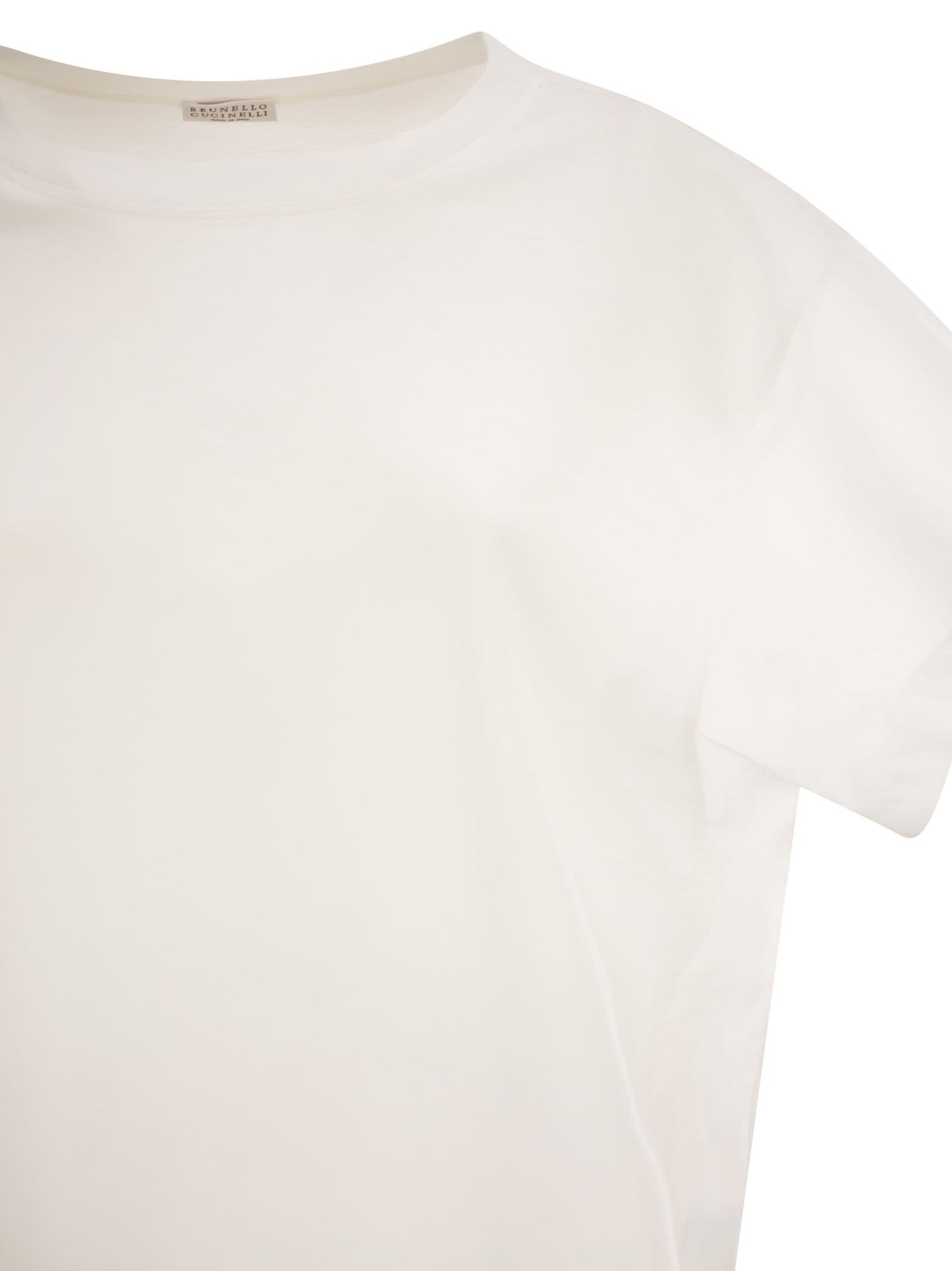 Brunello Cucinelli Women Cotton T-Shirt With Sleeves And Transparent Side Inserts BRUNELLO CUCINELLI