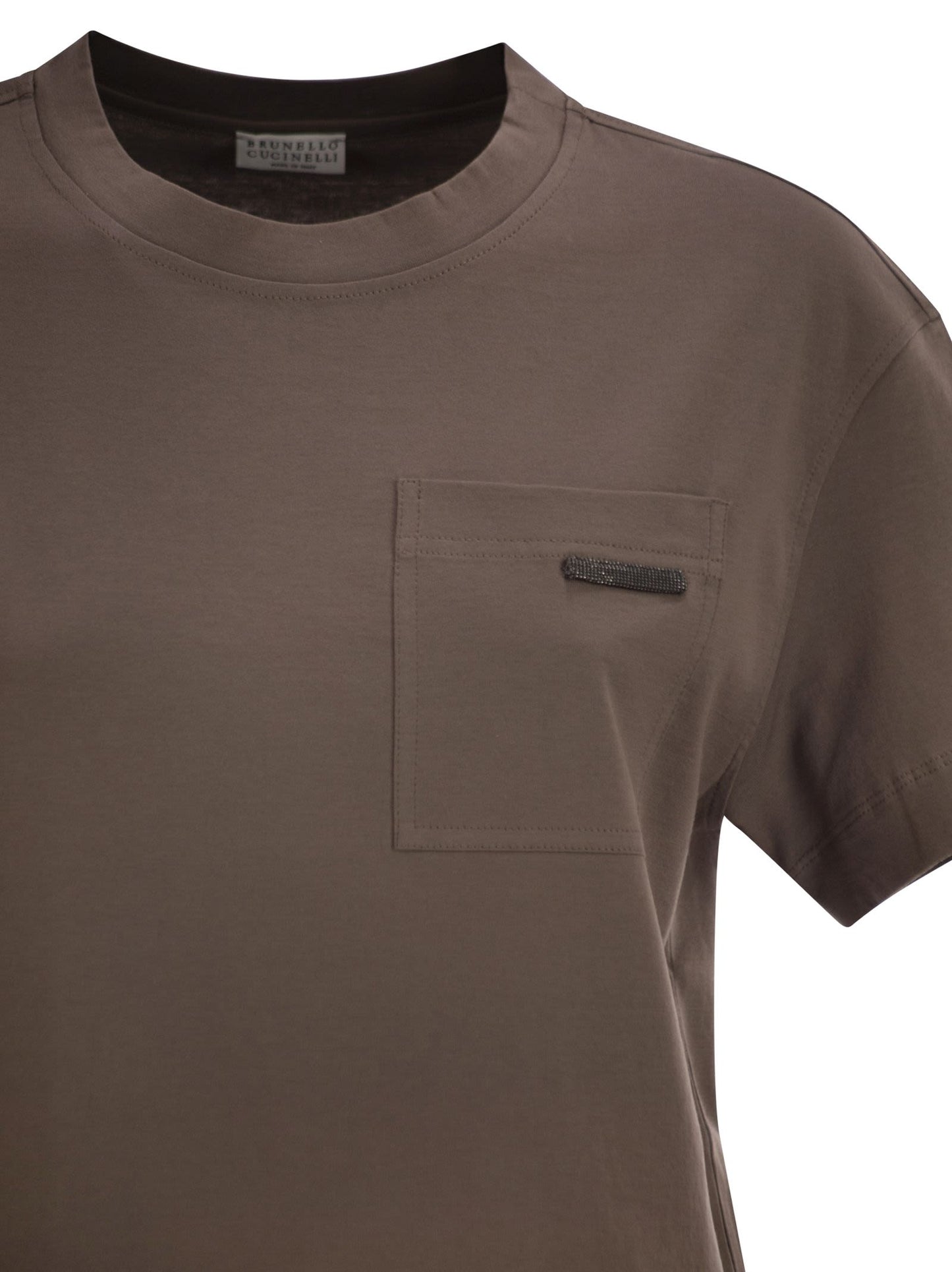 Brunello Cucinelli Women Cotton Jersey T-Shirt With Shiny Tab BRUNELLO CUCINELLI