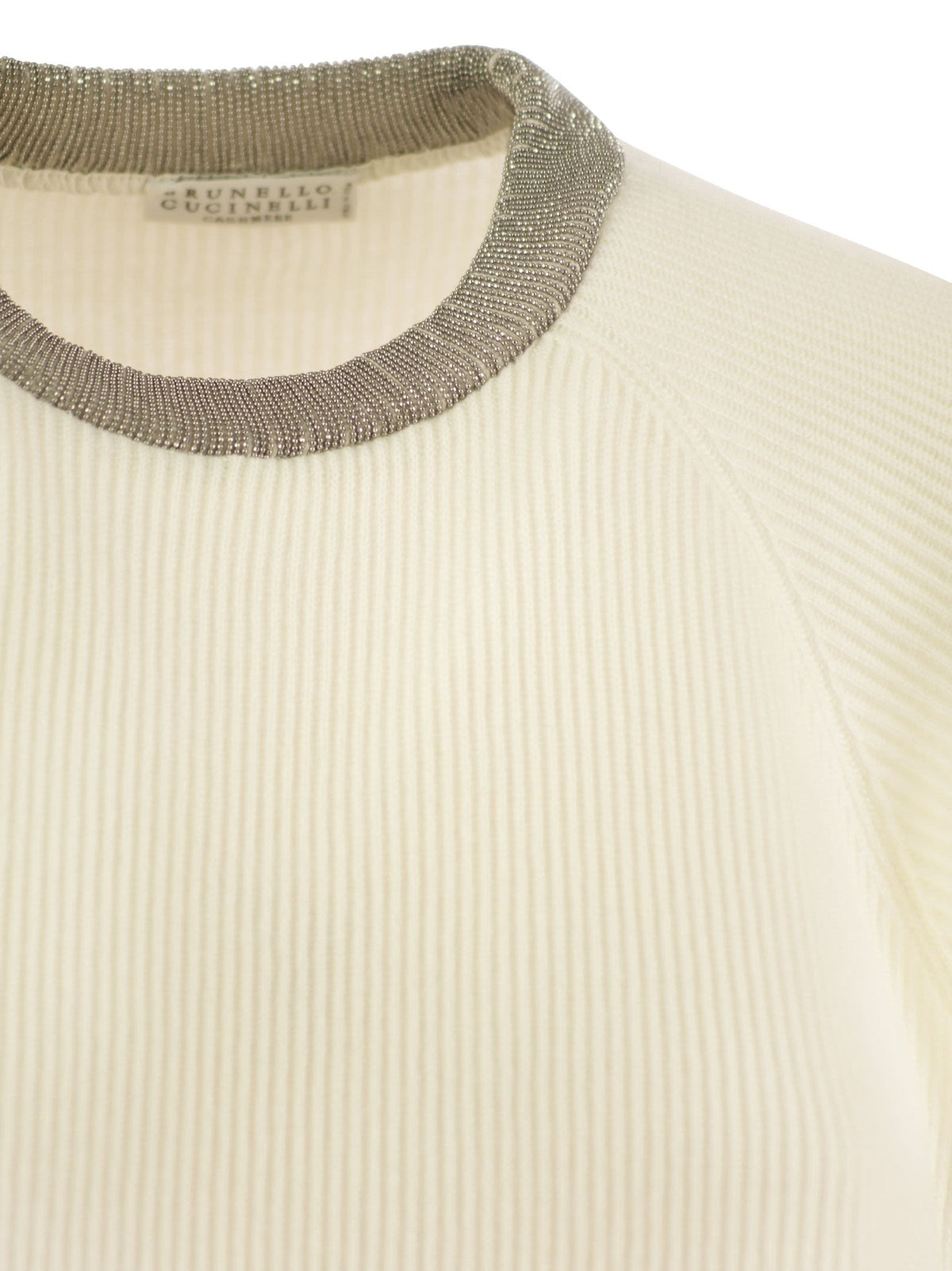 Brunello Cucinelli Women Ribbed Cashmere Sweater With Necklace BRUNELLO CUCINELLI