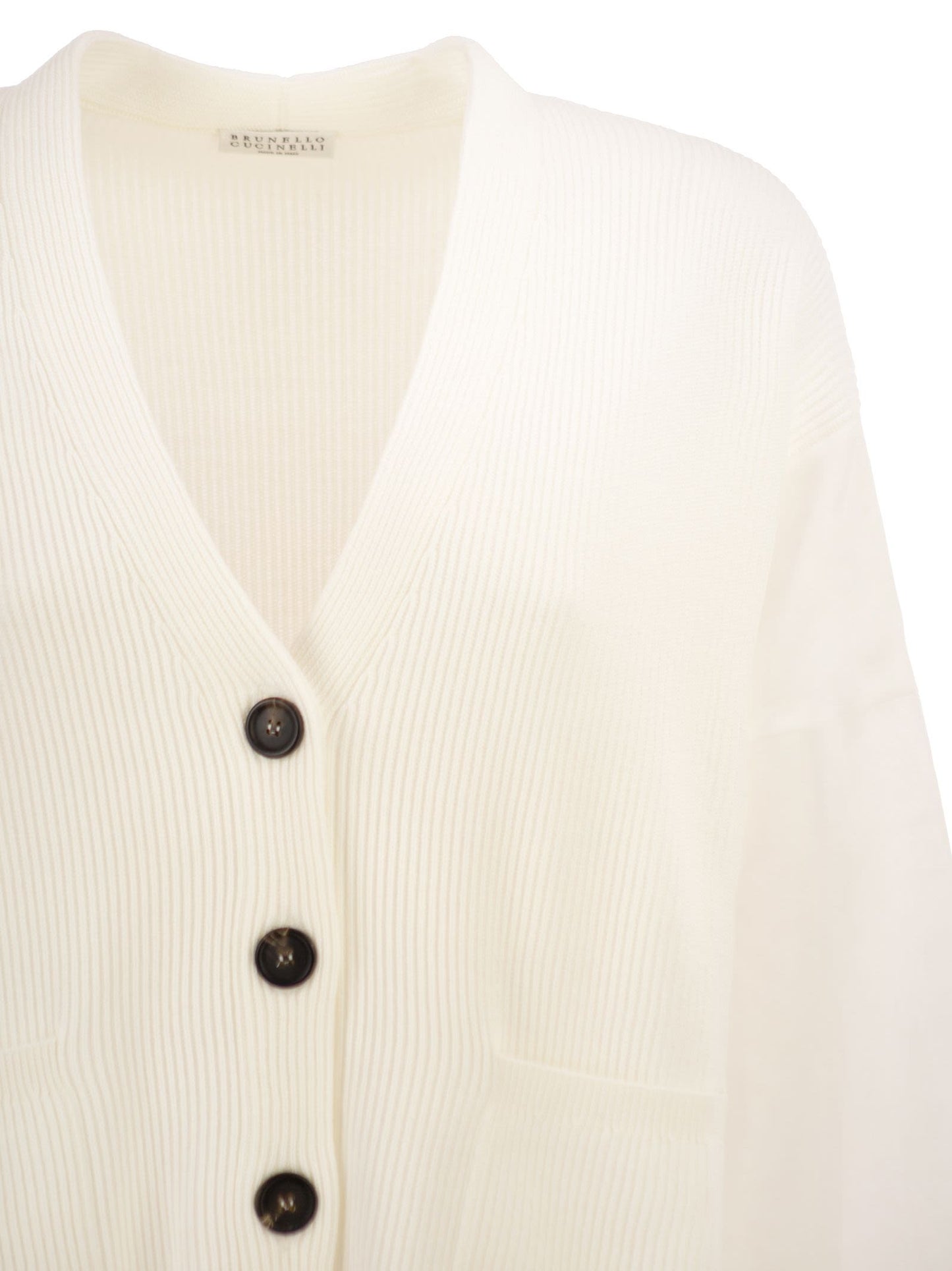 Brunello Cucinelli Women Ribbed Cardigan With Organza Sleeves BRUNELLO CUCINELLI