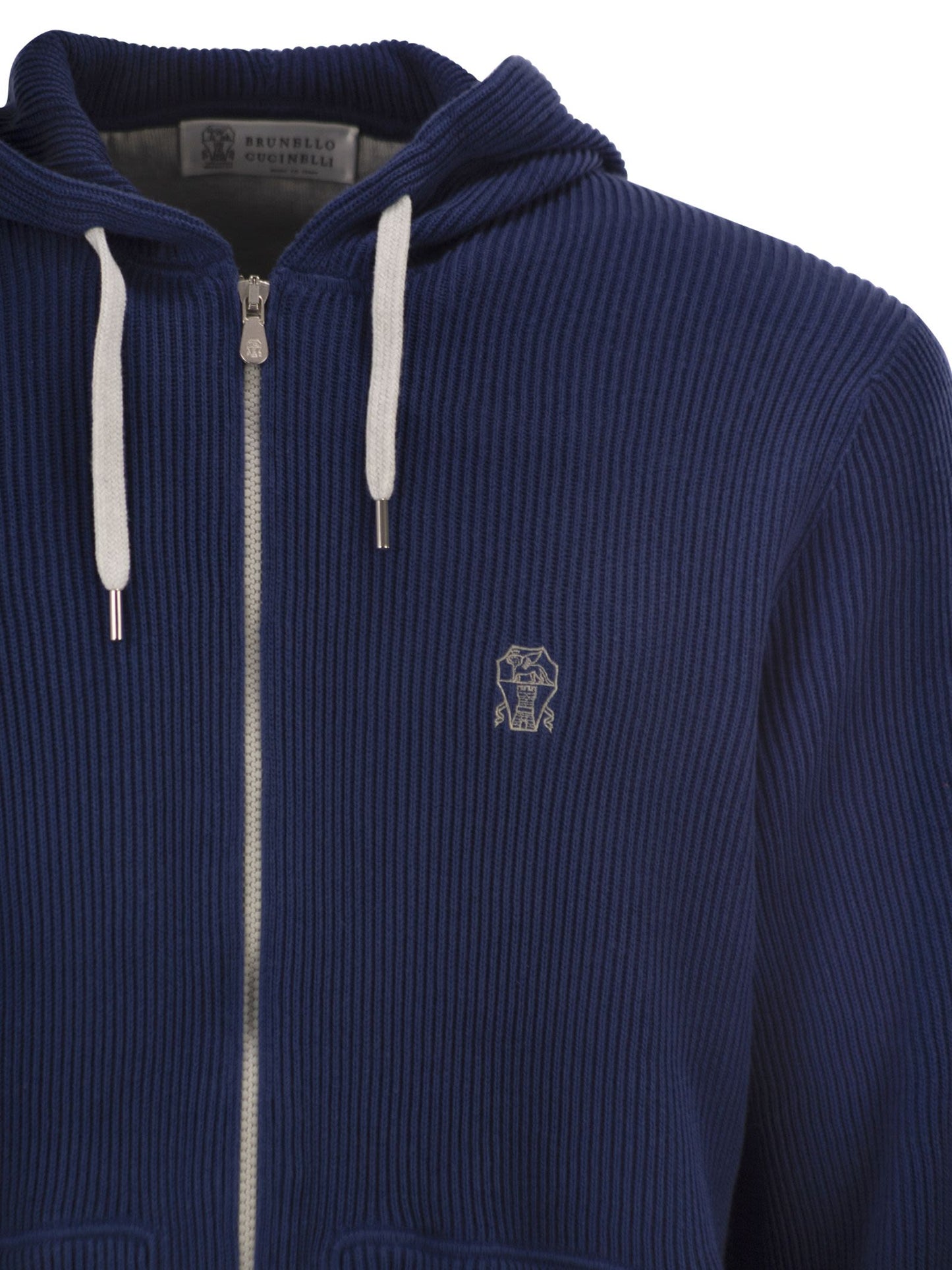 Brunello Cucinelli Men Ribbed Cotton Knit Hooded Sweatshirt BRUNELLO CUCINELLI