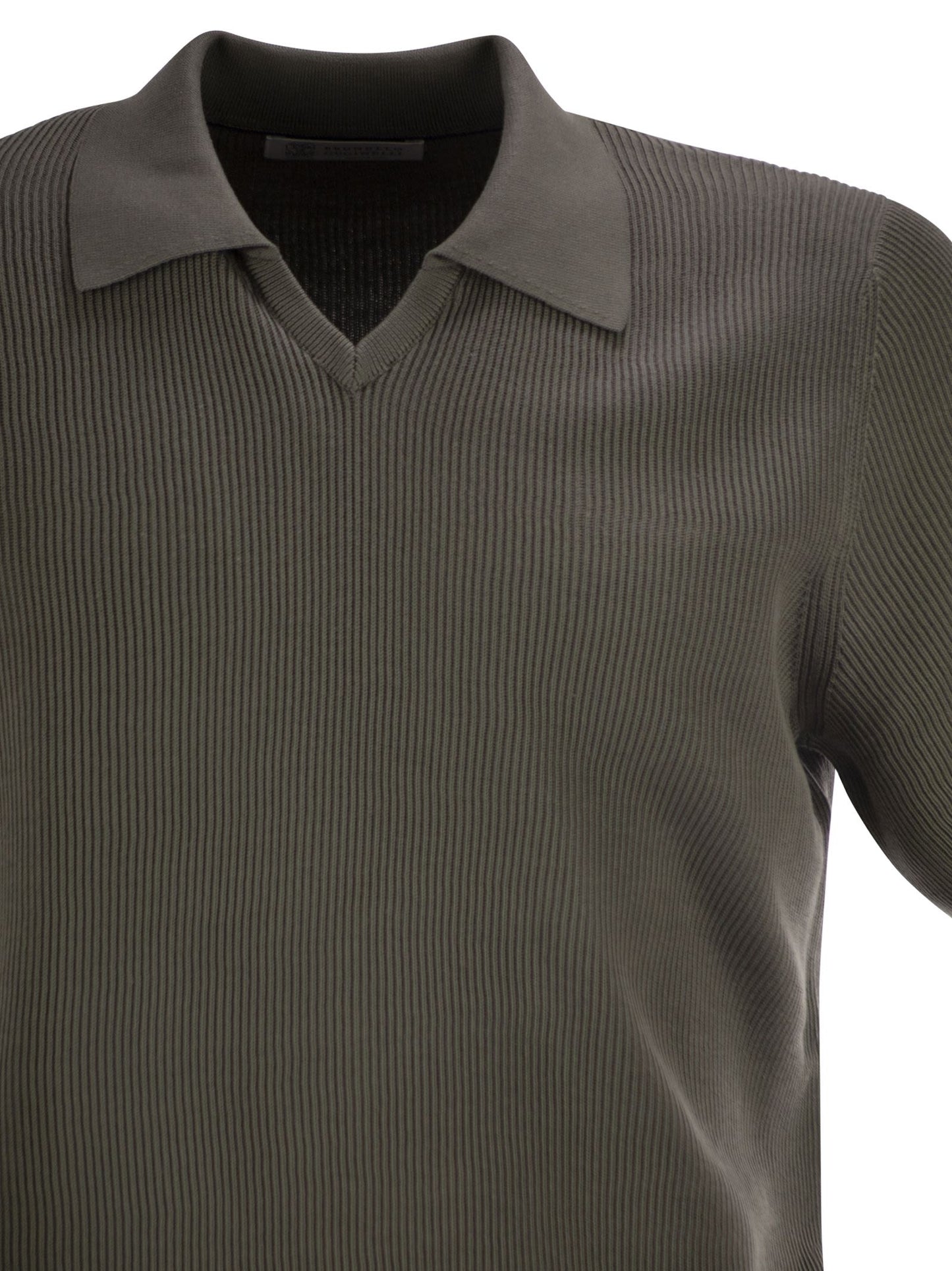 Brunello Cucinelli Men Cotton Rib Knit Polo Shirt BRUNELLO CUCINELLI