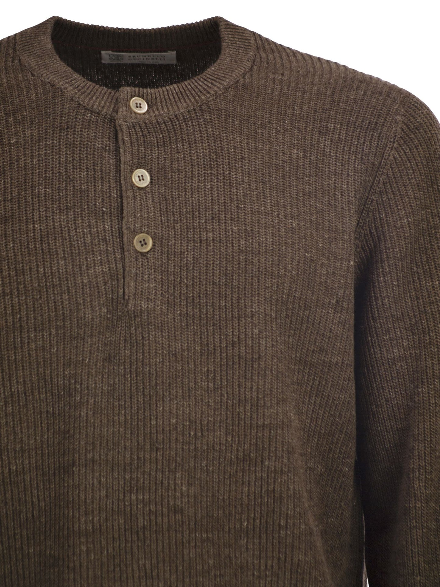 Brunello Cucinelli Men Cotton And Linen Half-Ribbed Crew Neck Jumper BRUNELLO CUCINELLI