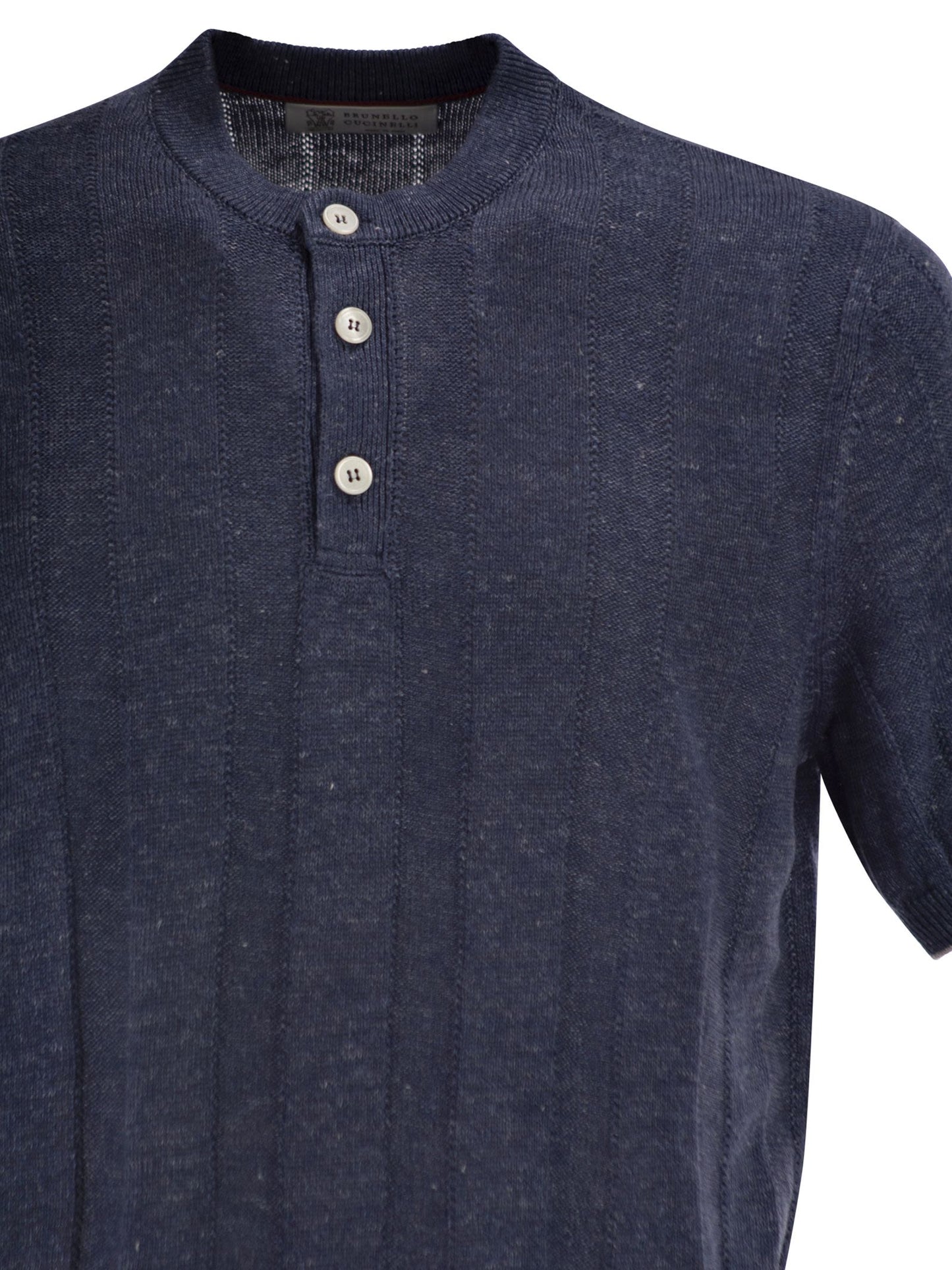 Brunello Cucinelli Men Seraphim Collar T-Shirt In Linen And Cotton Rib Knit BRUNELLO CUCINELLI