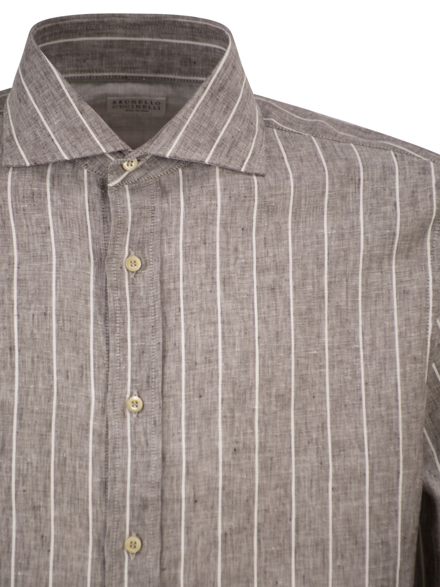 Brunello Cucinelli Men Easy Fit Striped Linen Shirt BRUNELLO CUCINELLI