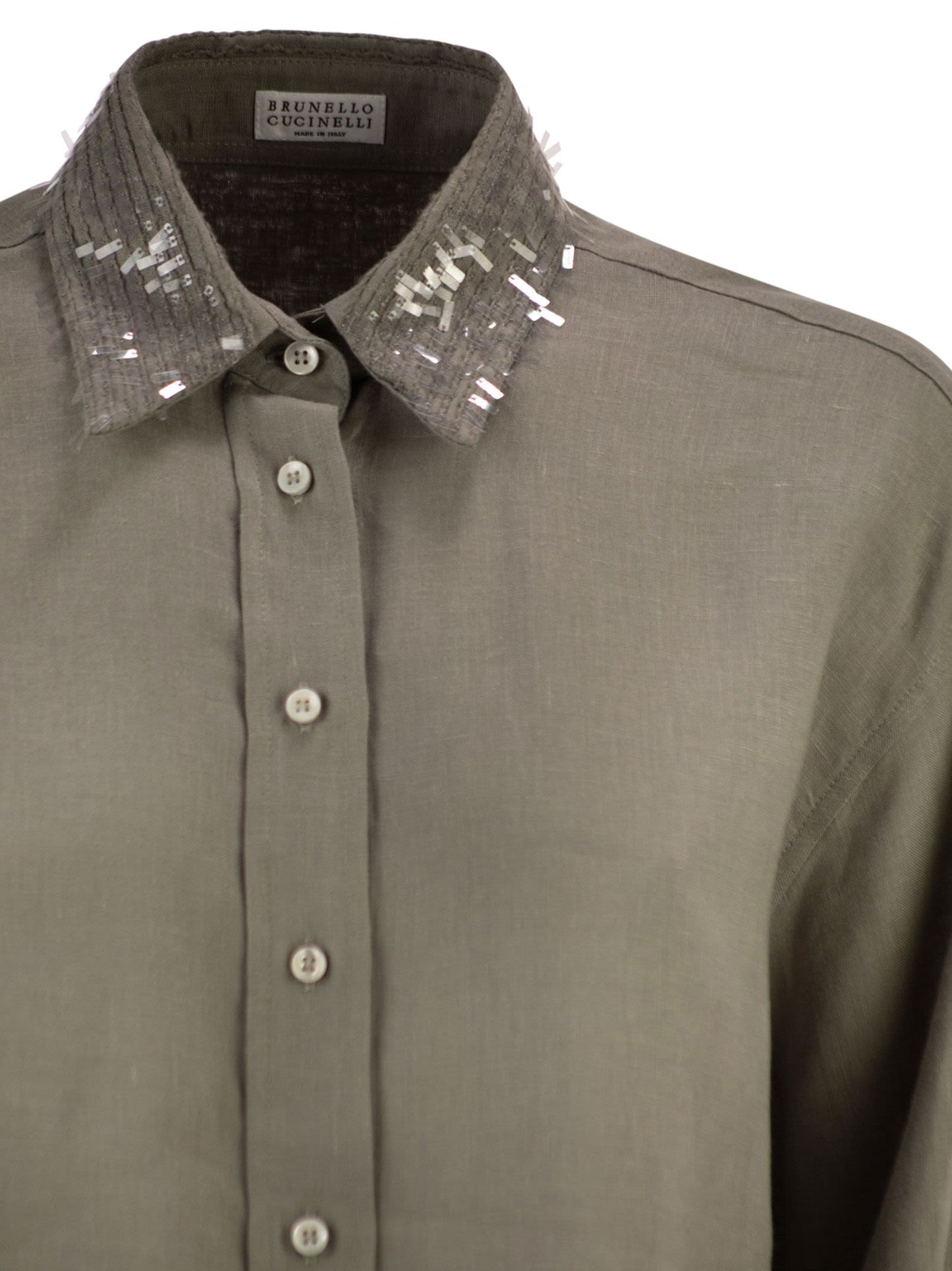 Brunello Cucinelli Women Linen Shirt With Sequin-Embroidered Collar BRUNELLO CUCINELLI