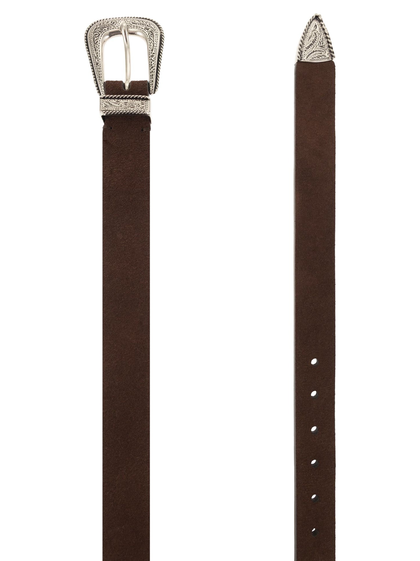 Brunello Cucinelli Men Suede Leather Belt With Engraved Western Buckle BRUNELLO CUCINELLI