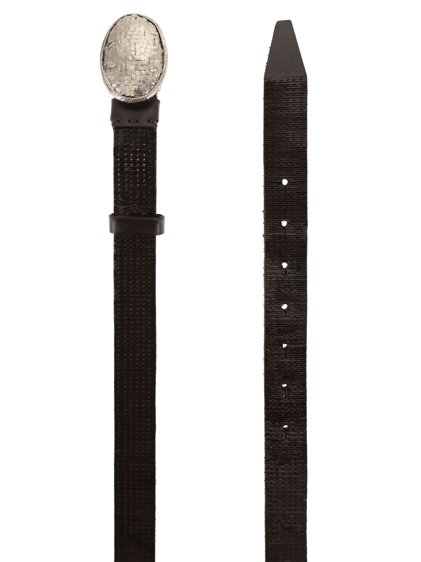 Brunello Cucinelli Men Embossed Leather Belt With Oval Buckle BRUNELLO CUCINELLI