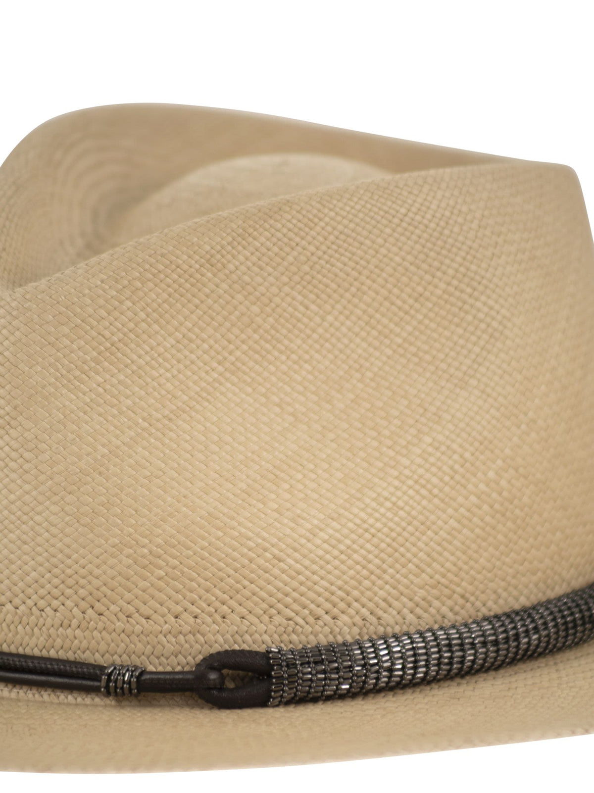 Brunello Cucinelli Women Straw Fedora With Precious Leather Band BRUNELLO CUCINELLI