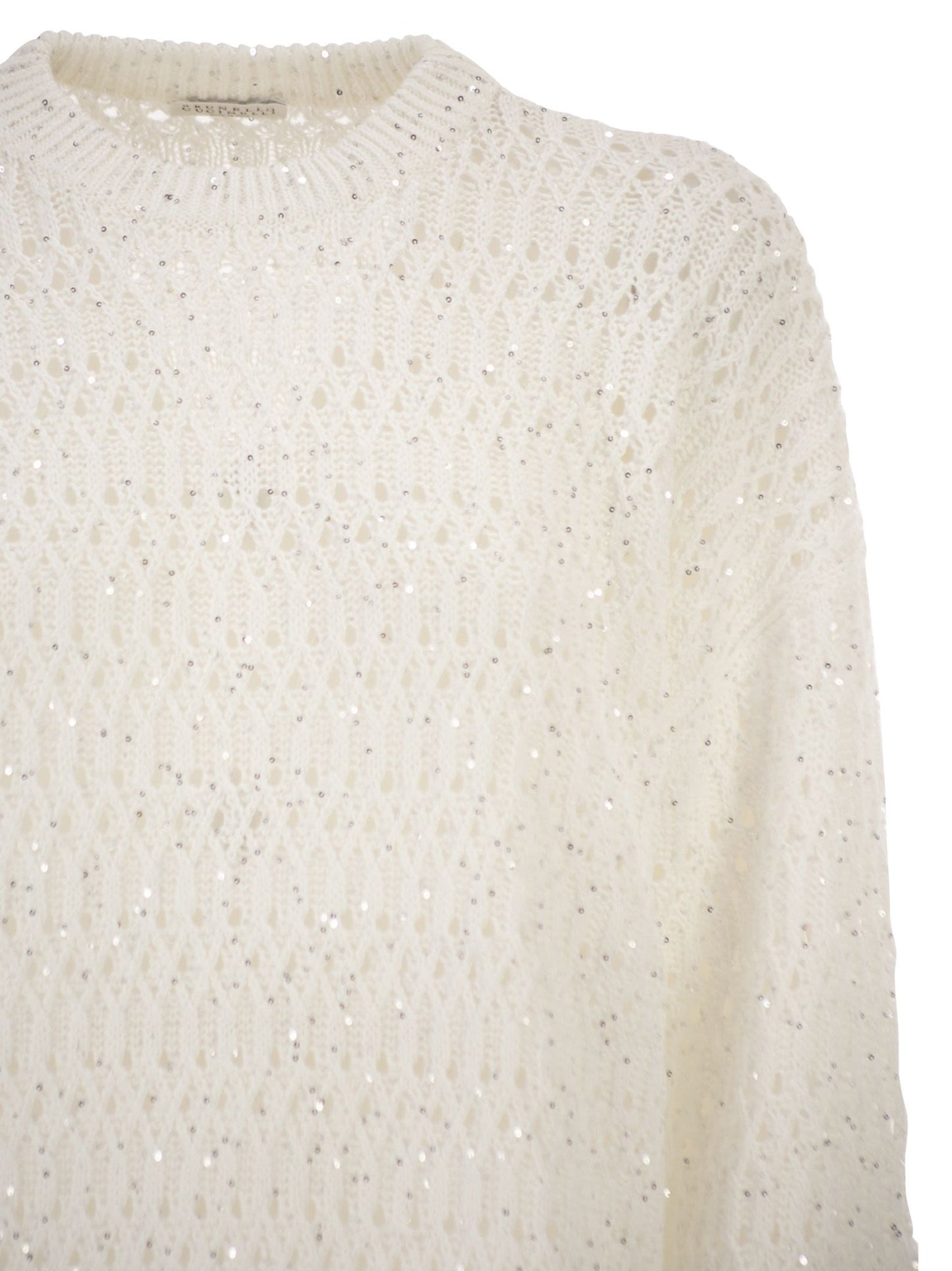 Brunello Cucinelli Women Linen Openwork Crew Neck Jumper With Sequins BRUNELLO CUCINELLI