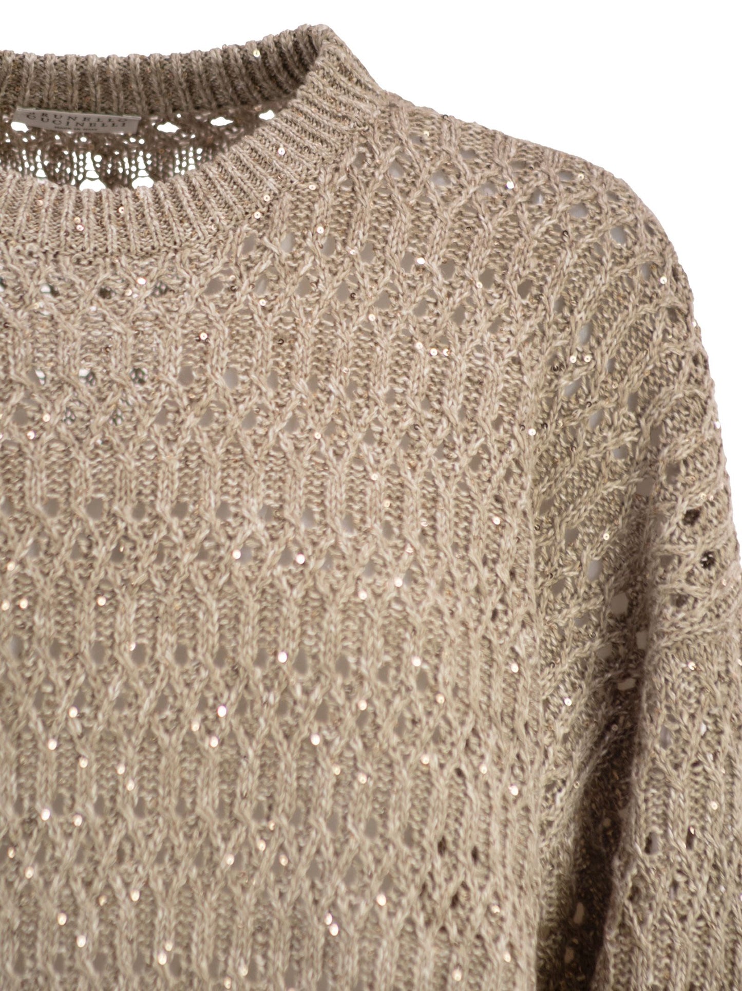 Brunello Cucinelli Women Linen Openwork Crew Neck Jumper With Sequins BRUNELLO CUCINELLI
