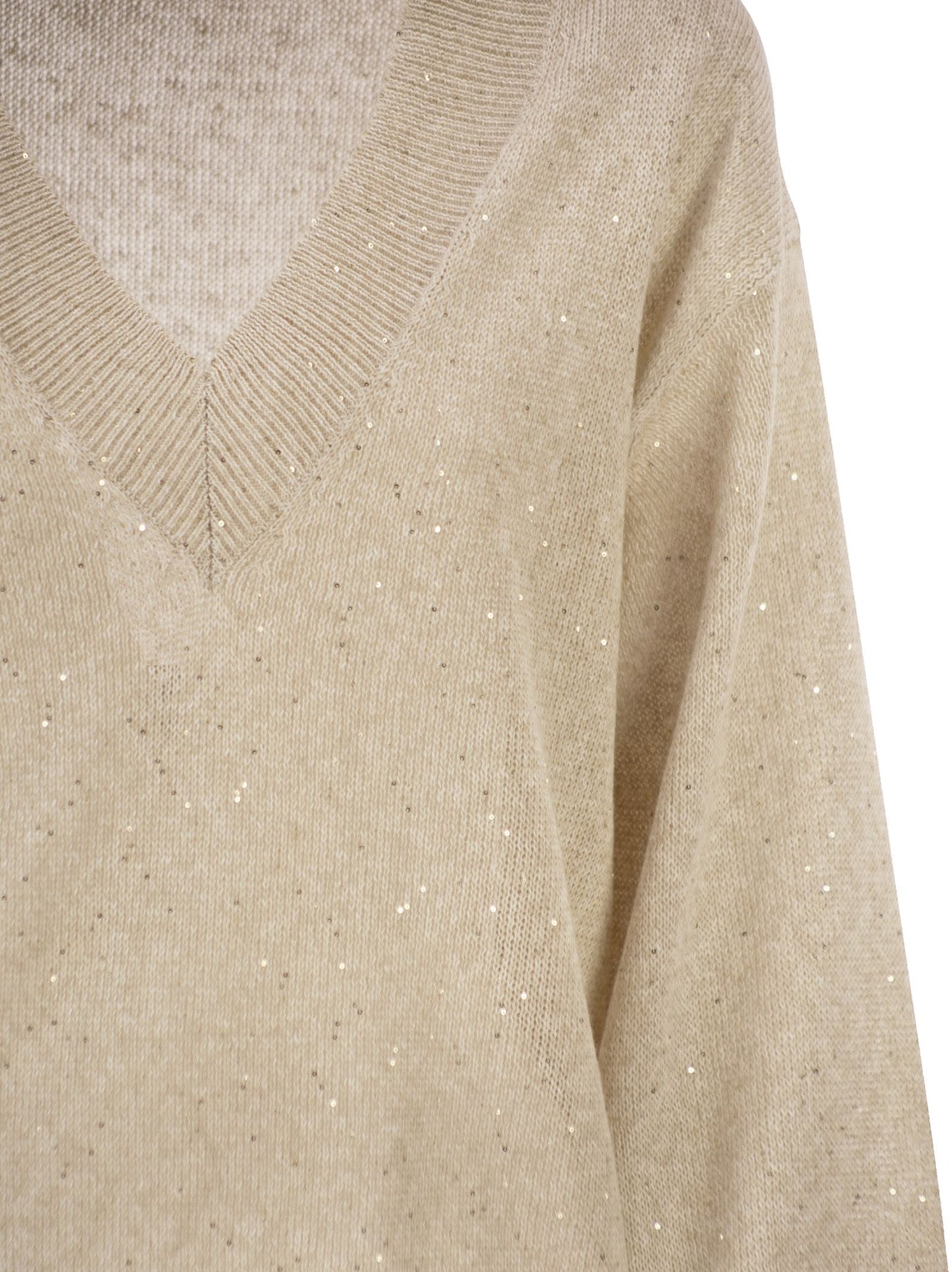 Brunello Cucinelli Women V-Neck Linen And Cotton Jumper With Sequins And Long Sleeves BRUNELLO CUCINELLI