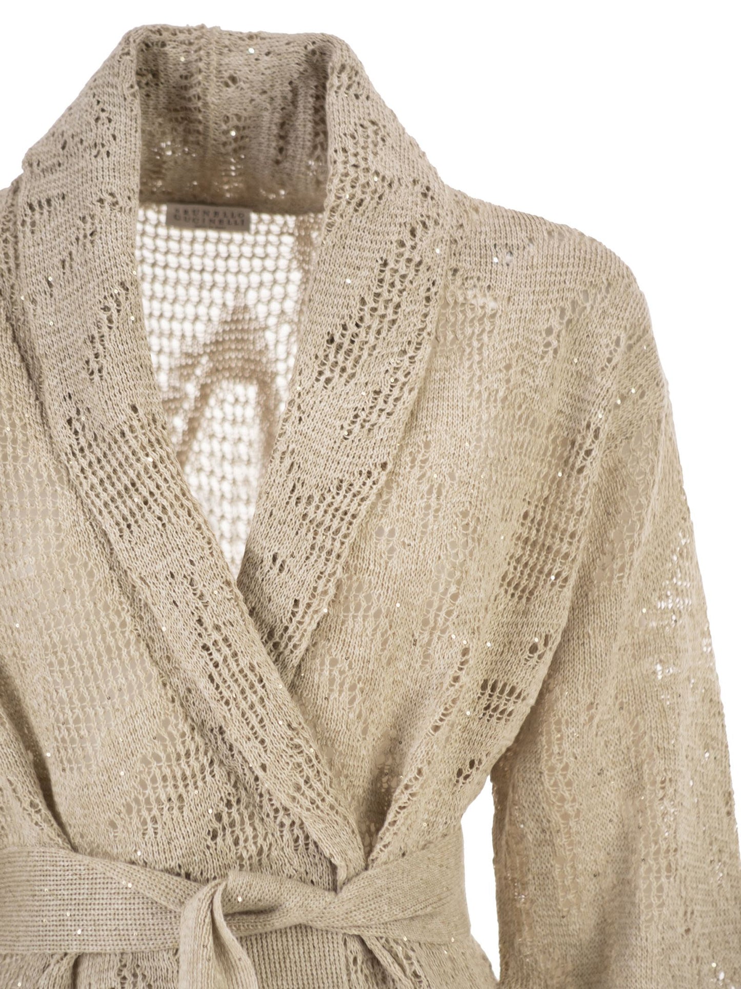 Brunello Cucinelli Women Dazzling Water Lilies Cardigan In Linen And Cotton With Belt BRUNELLO CUCINELLI
