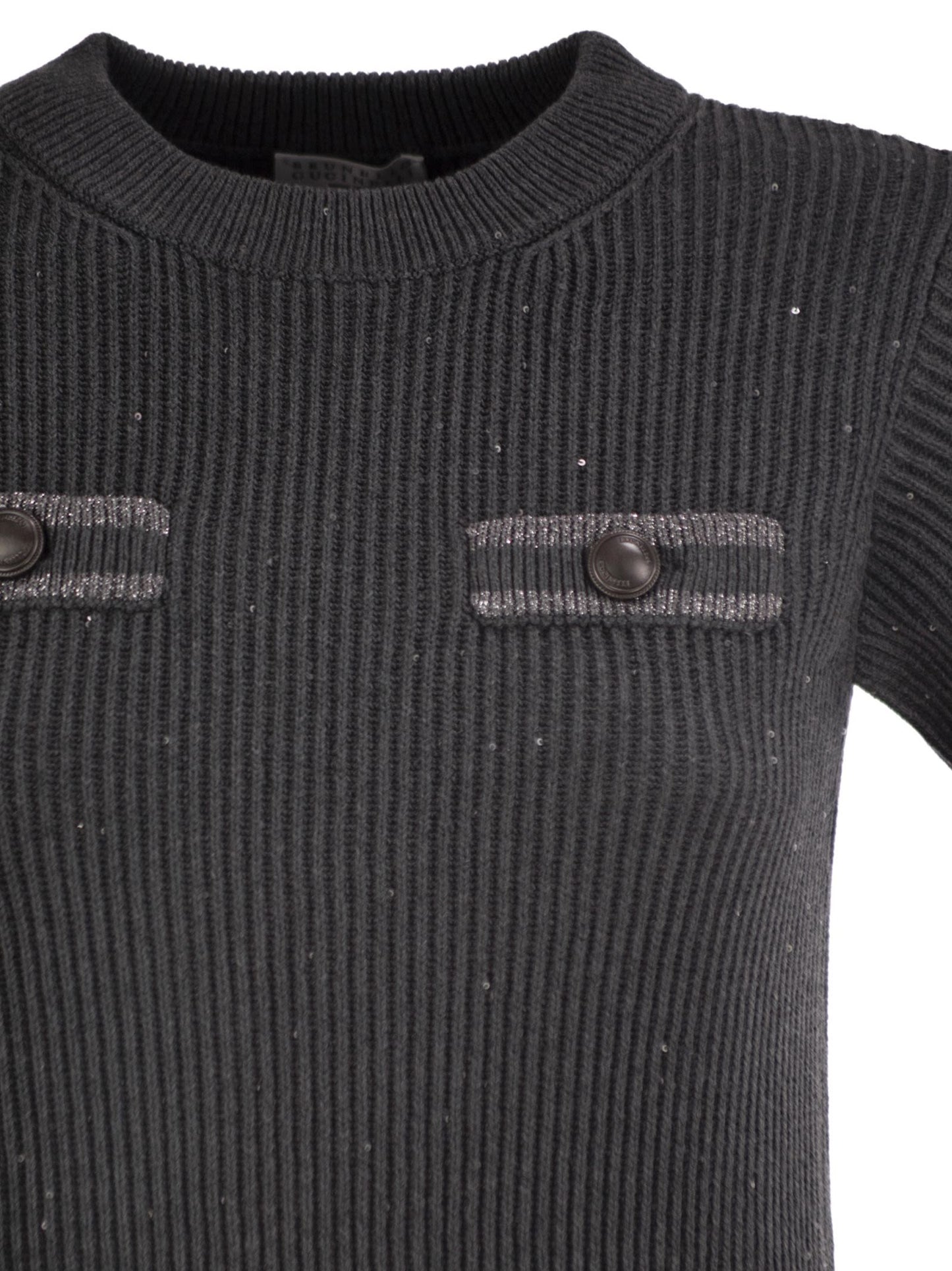 Brunello Cucinelli Women Ribbed Knit Dress With Sequins And Patch Pockets BRUNELLO CUCINELLI