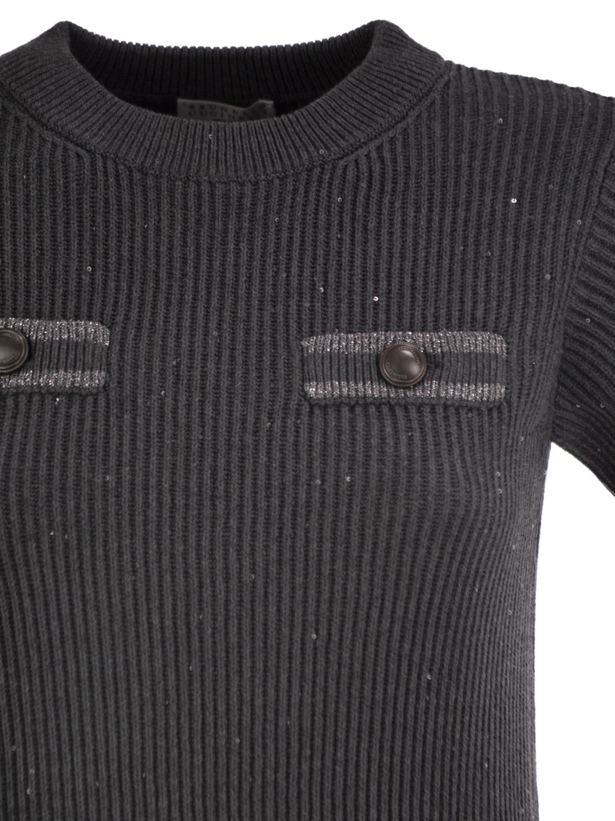 Brunello Cucinelli Women Ribbed Knit Dress With Sequins And Patch Pockets BRUNELLO CUCINELLI