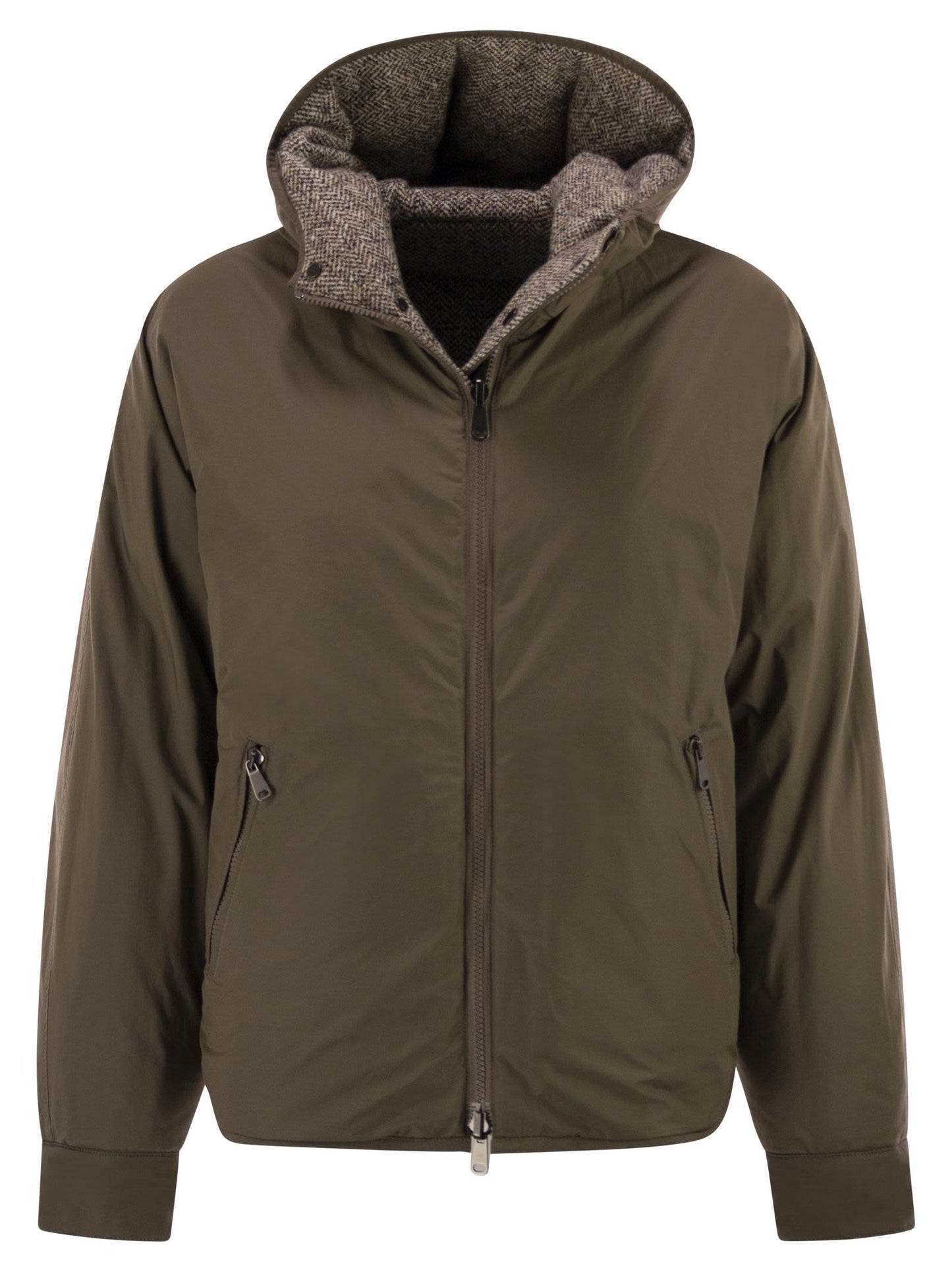 Brunello Cucinelli Women Reversible Virgin Wool And Silk Down Jacket With Hood BRUNELLO CUCINELLI