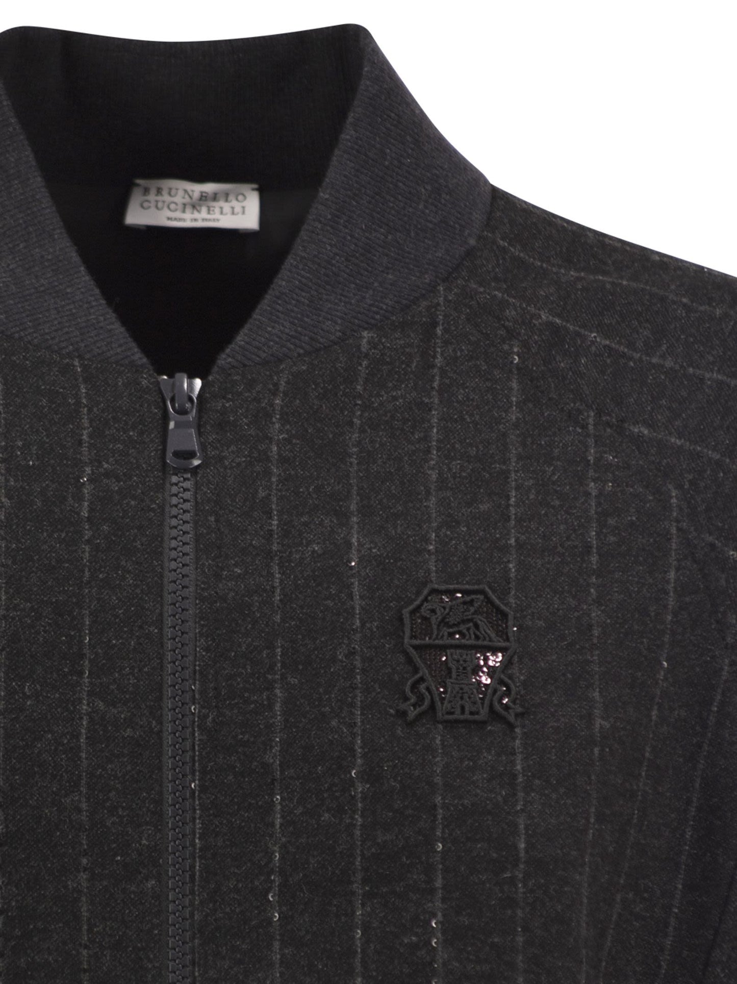 Brunello Cucinelli Women Pinstripe Wool-Blend Bomber Jacket With Shimmering Details BRUNELLO CUCINELLI