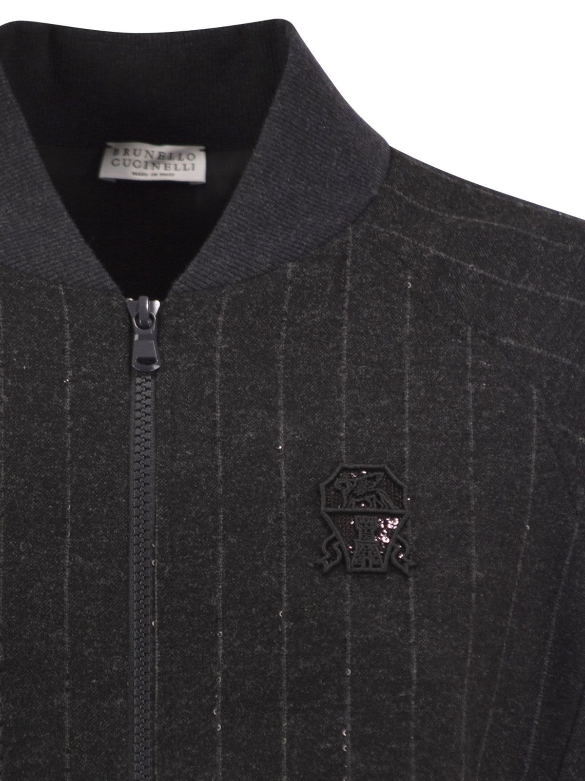 Brunello Cucinelli Women Pinstripe Wool-Blend Bomber Jacket With Shimmering Details BRUNELLO CUCINELLI