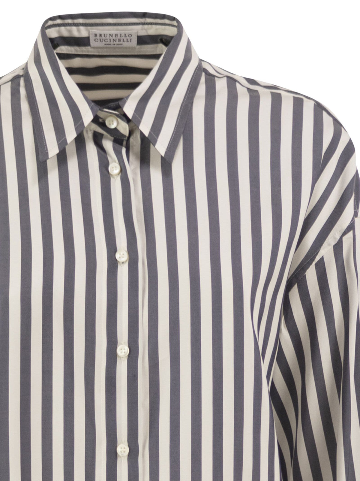 Brunello Cucinelli Women Striped Silk Shirt With Knitted Insert BRUNELLO CUCINELLI
