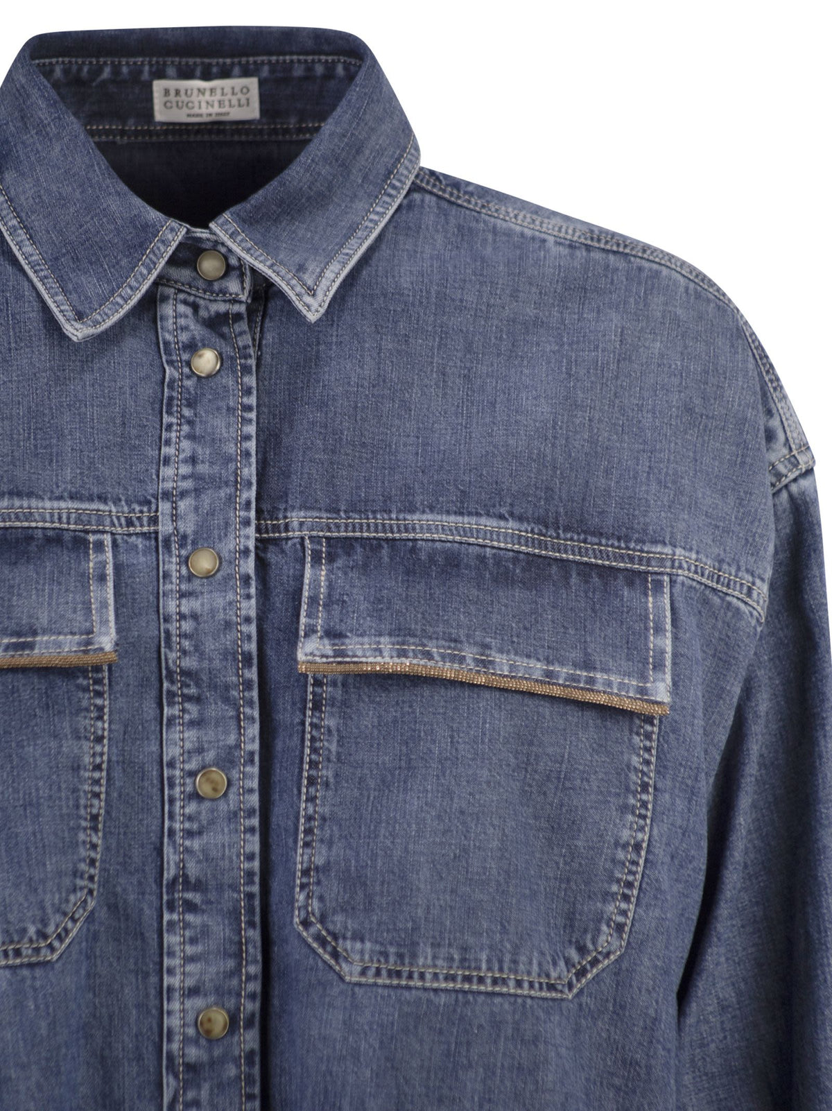 Brunello Cucinelli Women Cropped Denim Shirt With Patch Pockets BRUNELLO CUCINELLI