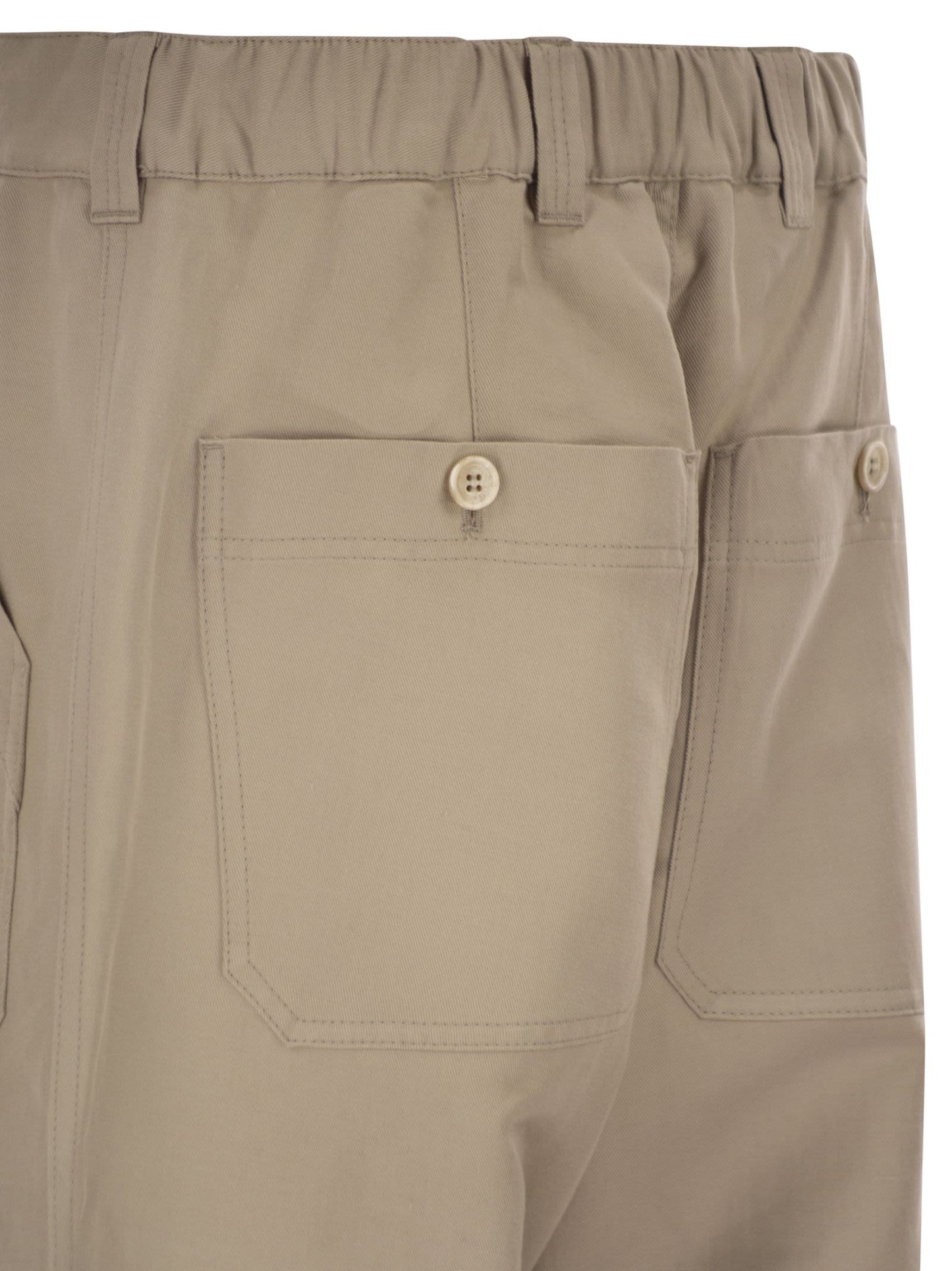 Brunello Cucinelli Men Cotton And Linen Drill Trousers With Patch Pockets And Drawstring BRUNELLO CUCINELLI