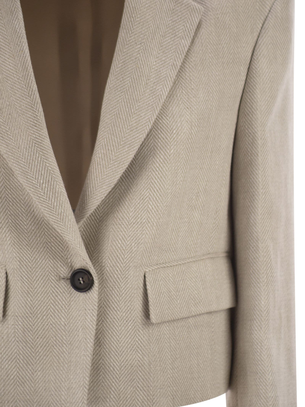 Brunello Cucinelli Women Chevron Linen And Cotton Crop Jacket With Necklace BRUNELLO CUCINELLI