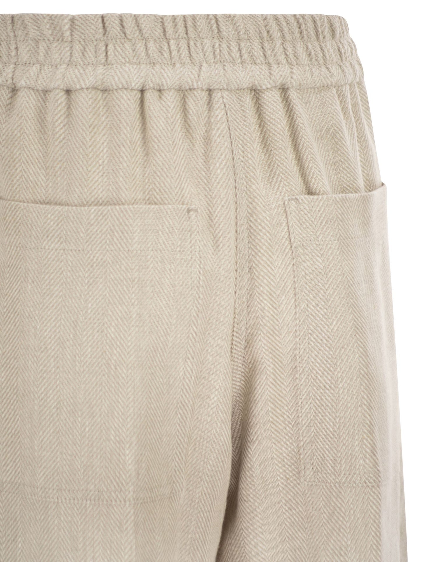 Brunello Cucinelli Women Loose Track Trousers In Chevron Linen And Cotton BRUNELLO CUCINELLI