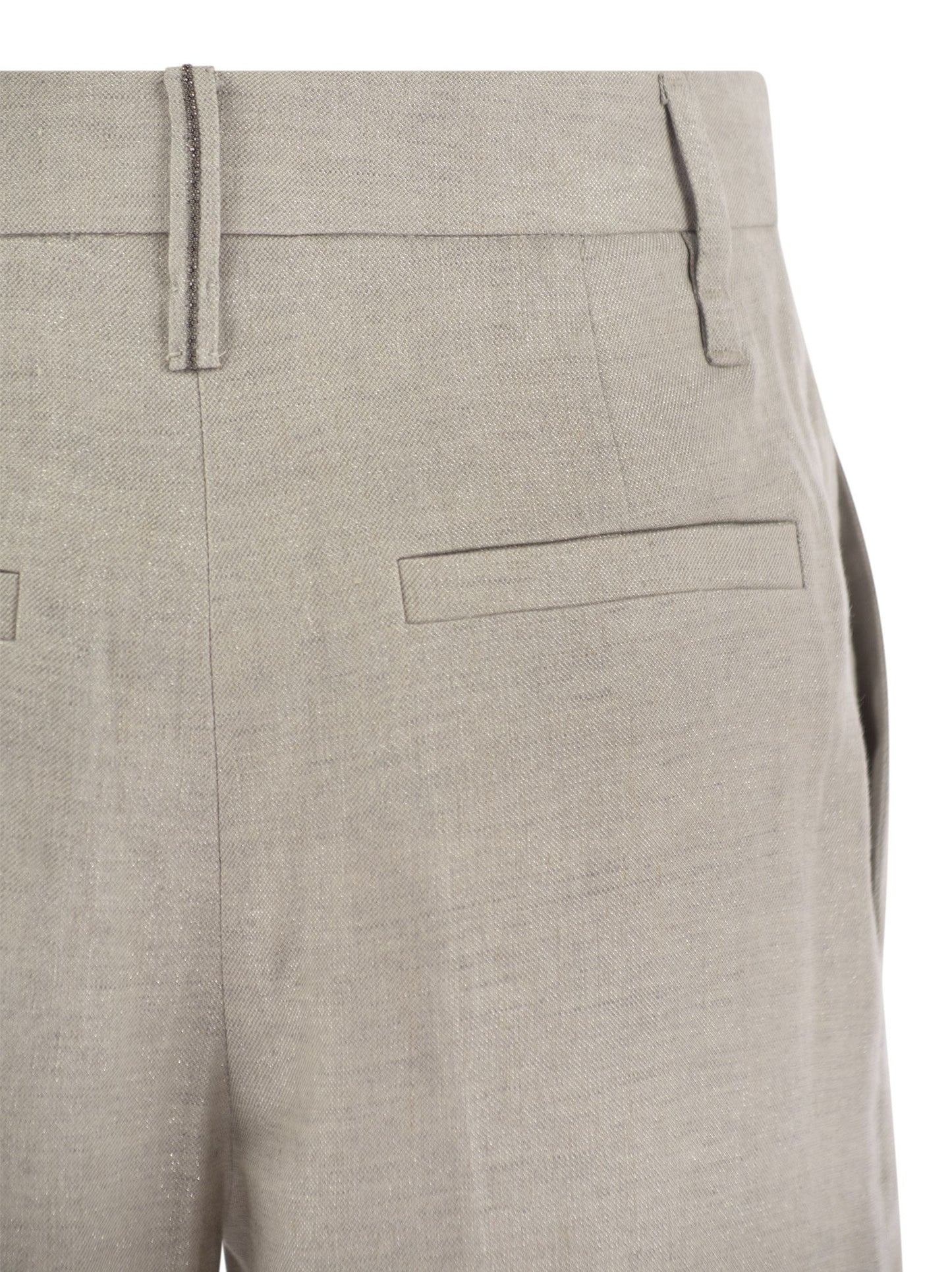 Brunello Cucinelli Women Flared Loose-Fitting Trousers In Sparkling Linen Twill With Necklace BRUNELLO CUCINELLI