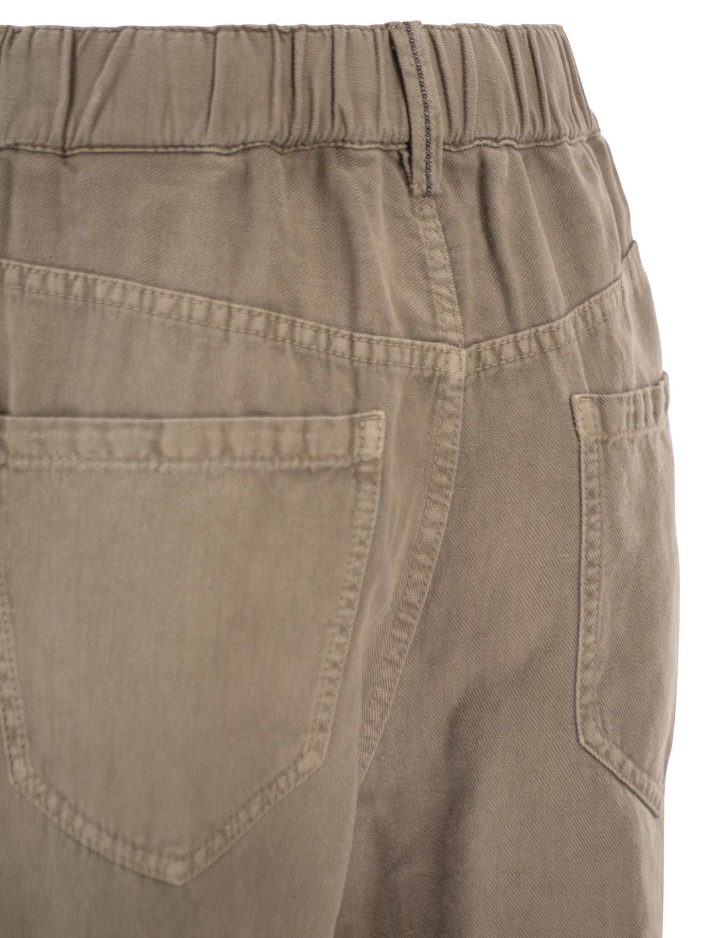 Brunello Cucinelli Women Contemporary Trousers In Garment-Dyed Cotton And Linen Cover With Monile BRUNELLO CUCINELLI