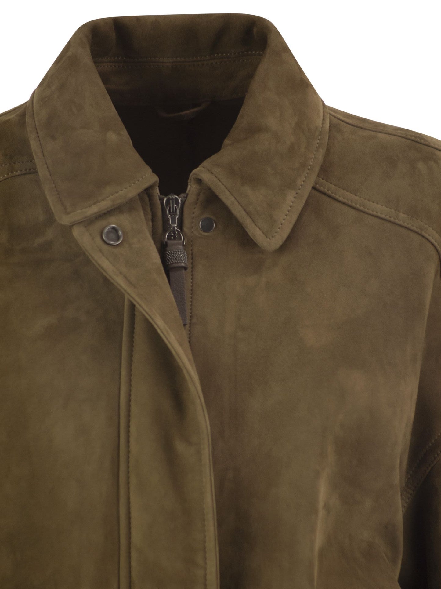 Brunello Cucinelli Women Suede Leather Bomber Jacket BRUNELLO CUCINELLI