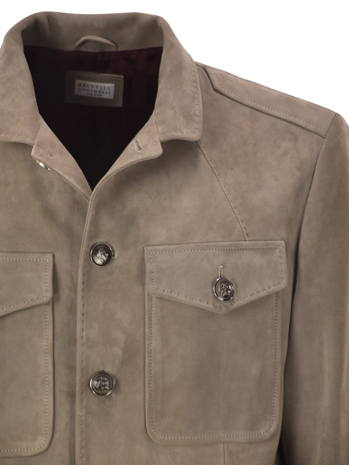 Brunello Cucinelli Men Suede Leather Safari Jacket With Patch Pockets BRUNELLO CUCINELLI