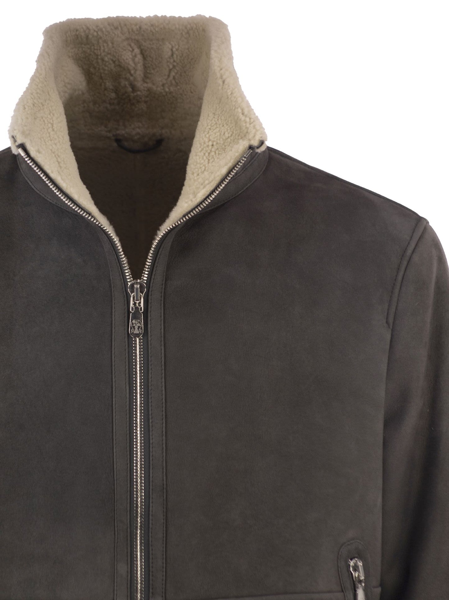 Brunello Cucinelli Men Shearling Aviator Jacket With Cashmere Knit Details BRUNELLO CUCINELLI