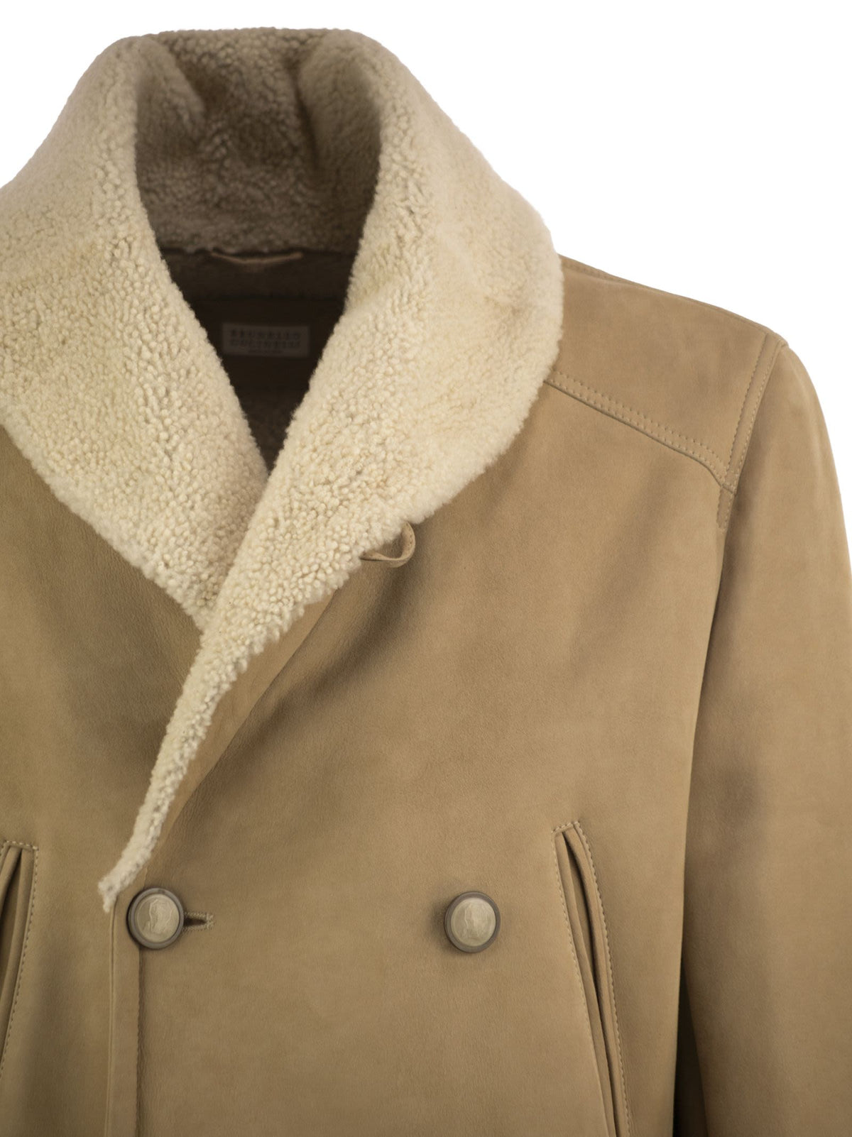 Brunello Cucinelli Men Double-Breasted Shearling Coat BRUNELLO CUCINELLI