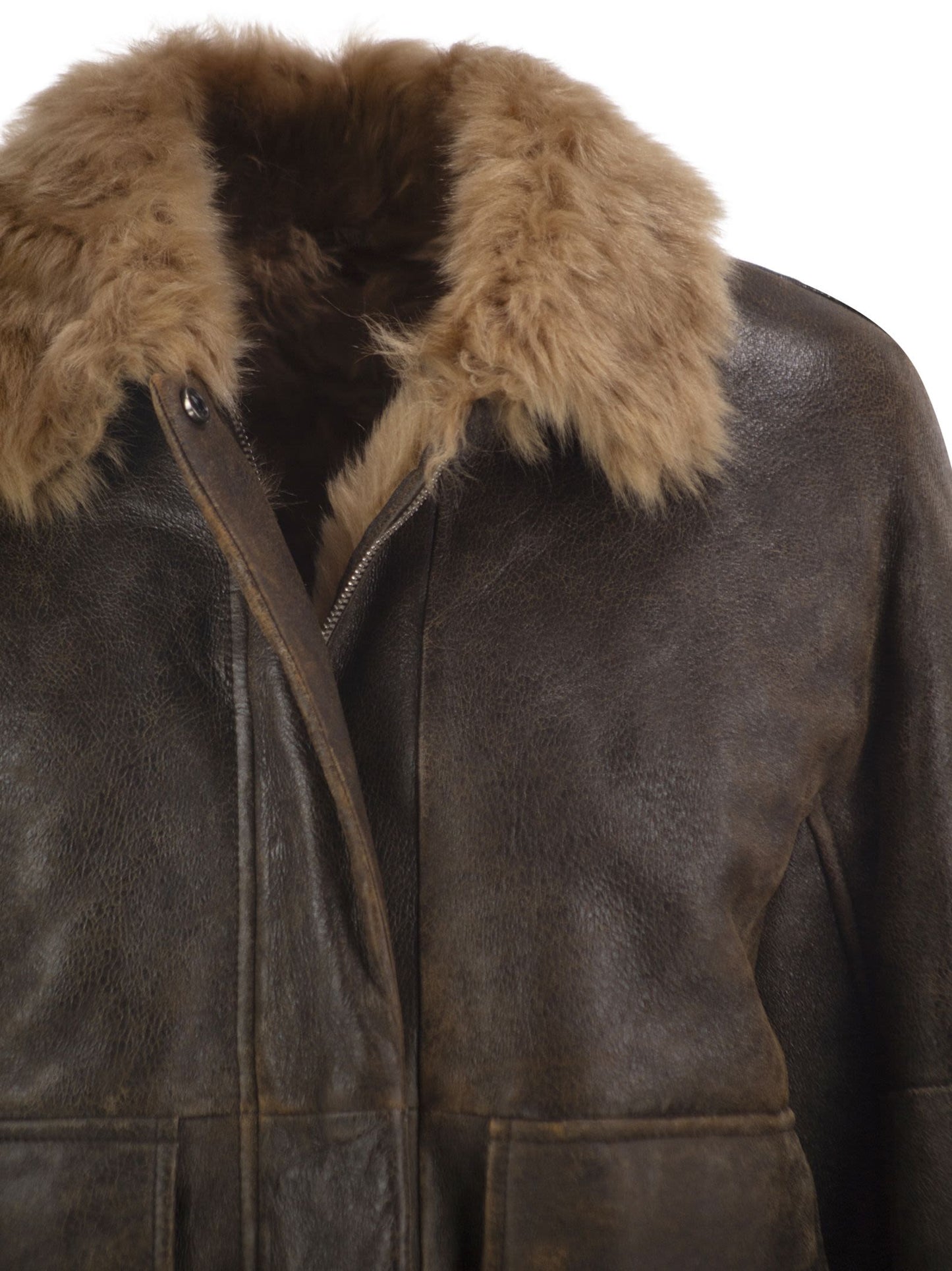 Brunello Cucinelli Women Sheepskin Jacket With Fur Collar BRUNELLO CUCINELLI