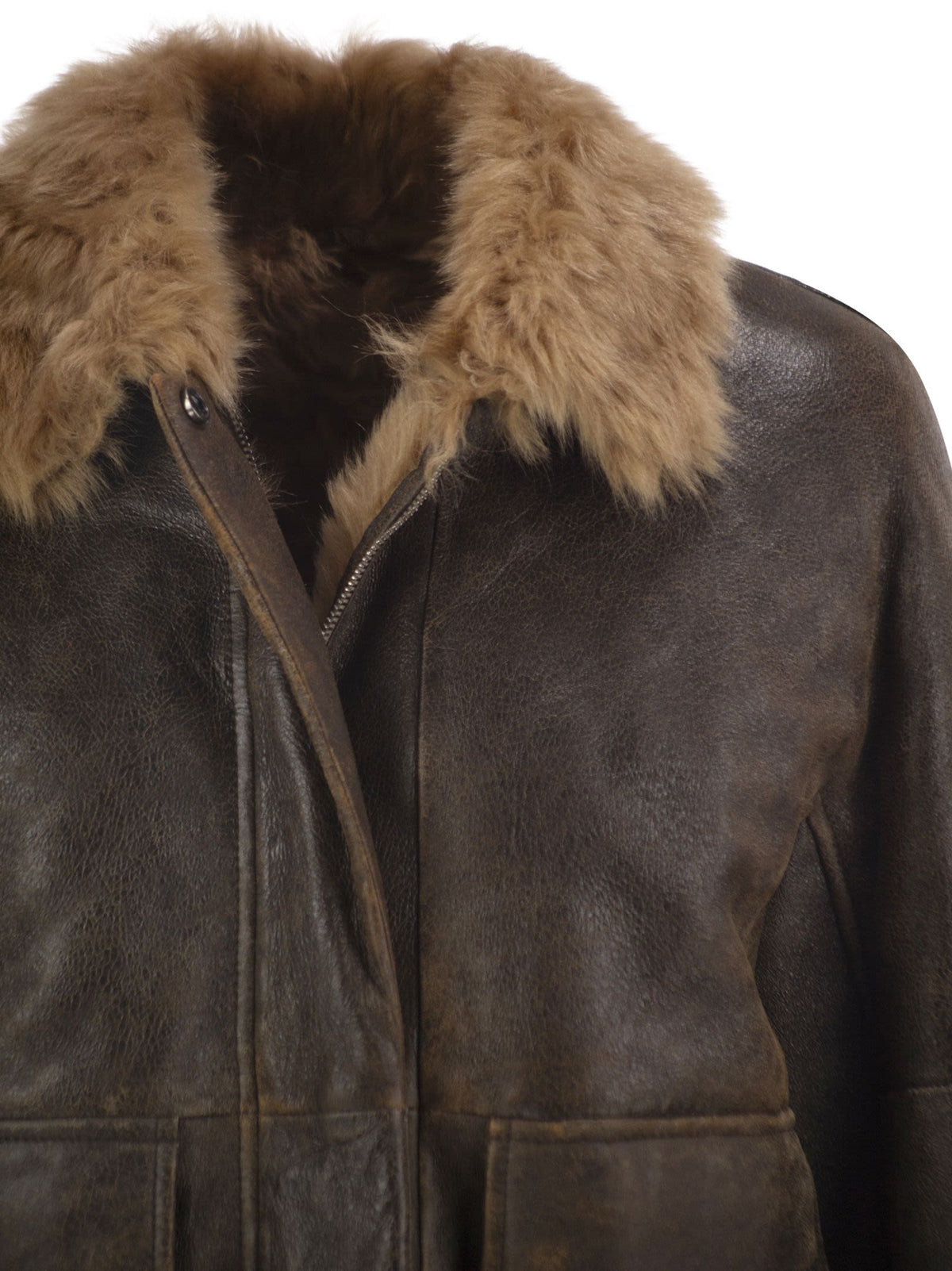 Brunello Cucinelli Women Sheepskin Jacket With Fur Collar BRUNELLO CUCINELLI