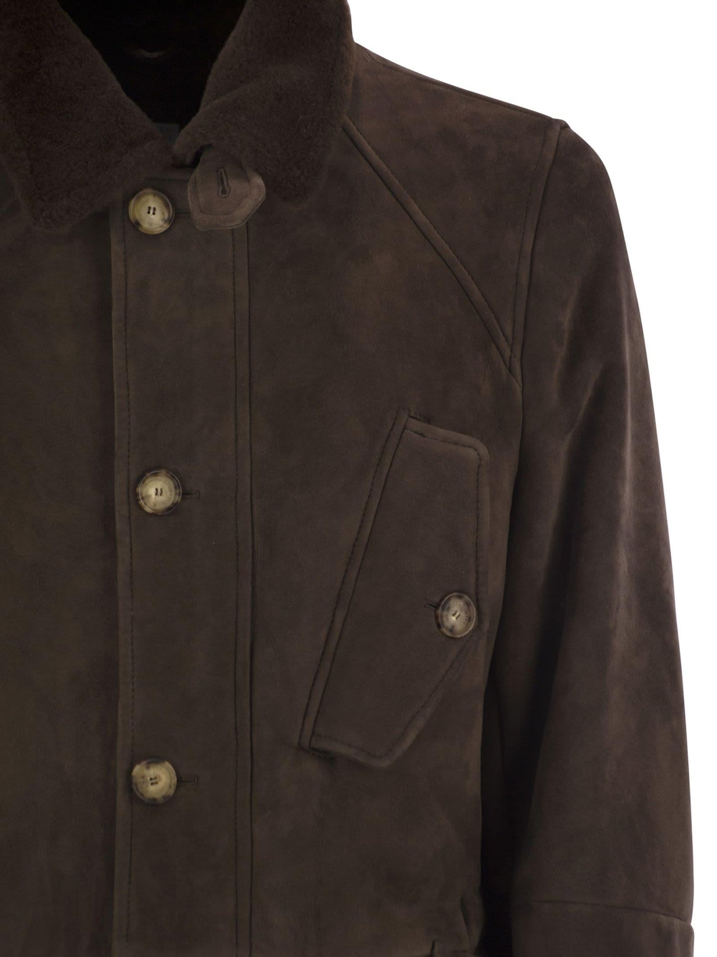 Brunello Cucinelli Men Tone-On-Tone Suede Shearling Coat BRUNELLO CUCINELLI