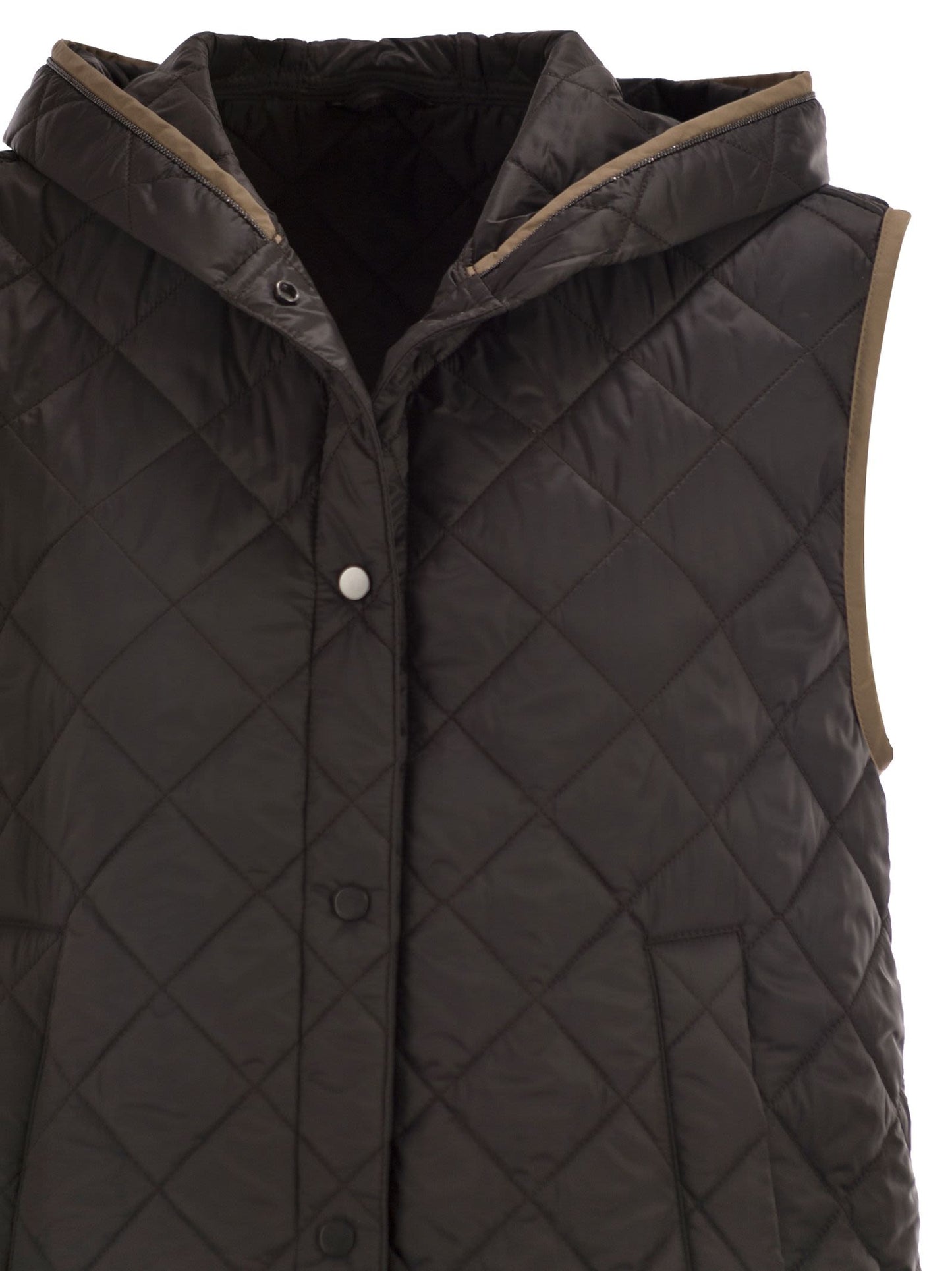 Brunello Cucinelli Women Lightweight Opaque Nylon Quilted Gilet With Thermore® Padding And Hood BRUNELLO CUCINELLI