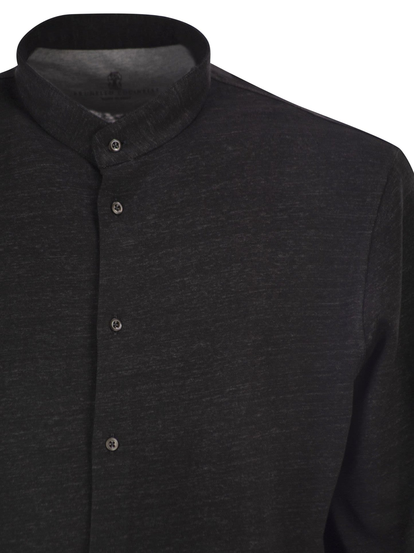 Brunello Cucinelli Men Linen And Cotton Shirt With Band Collar