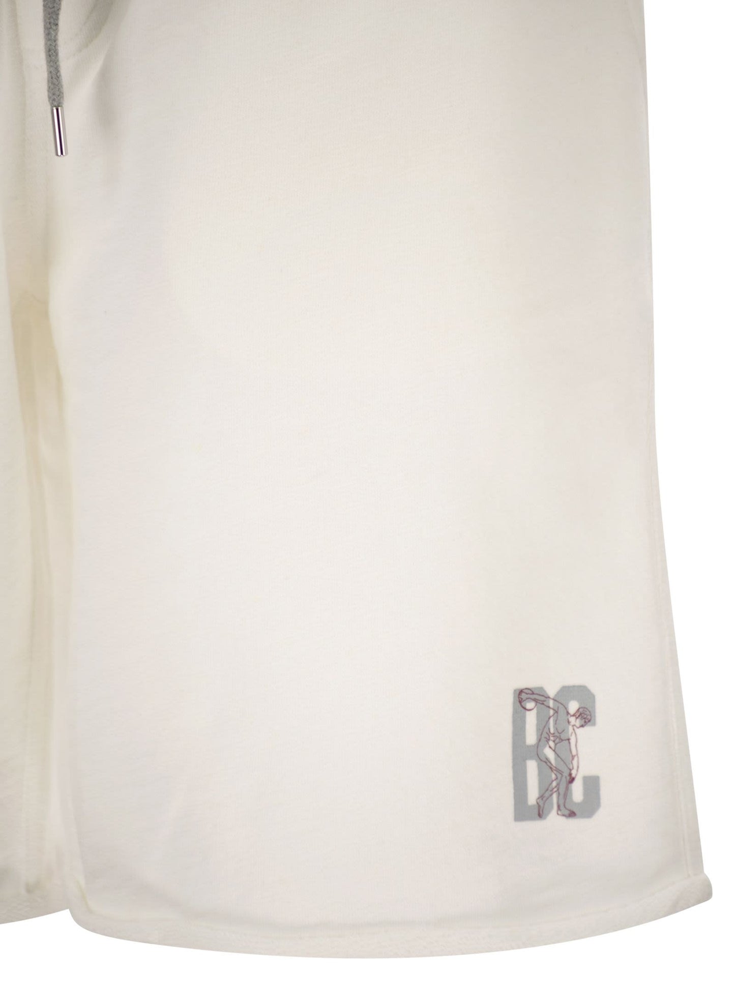 Brunello Cucinelli Men Mélange Cotton And Linen Fleece Bermuda Shorts With Logo BRUNELLO CUCINELLI