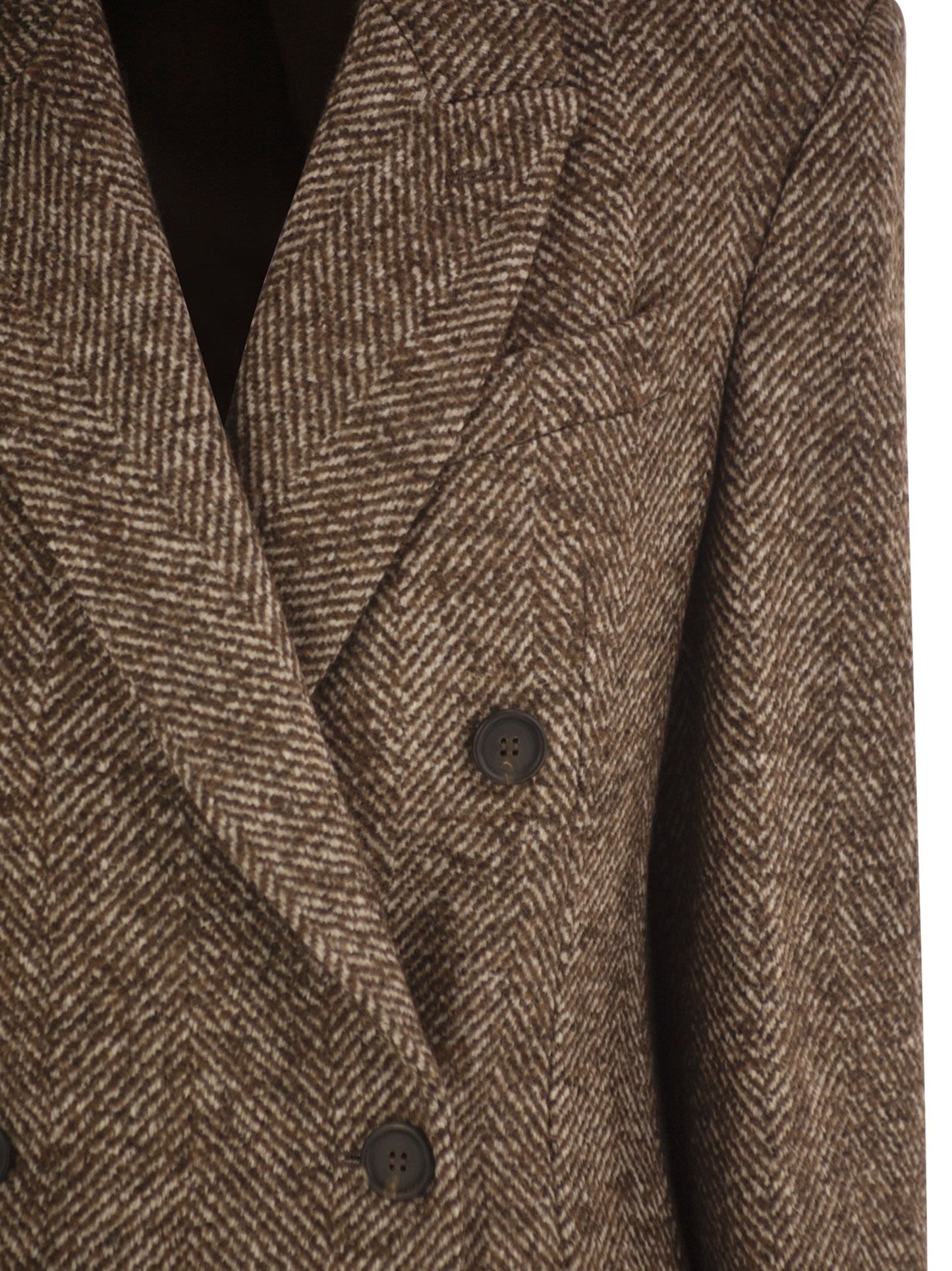 Brunello Cucinelli Women Double-Breasted Wool And Alpaca Herringbone Coat BRUNELLO CUCINELLI