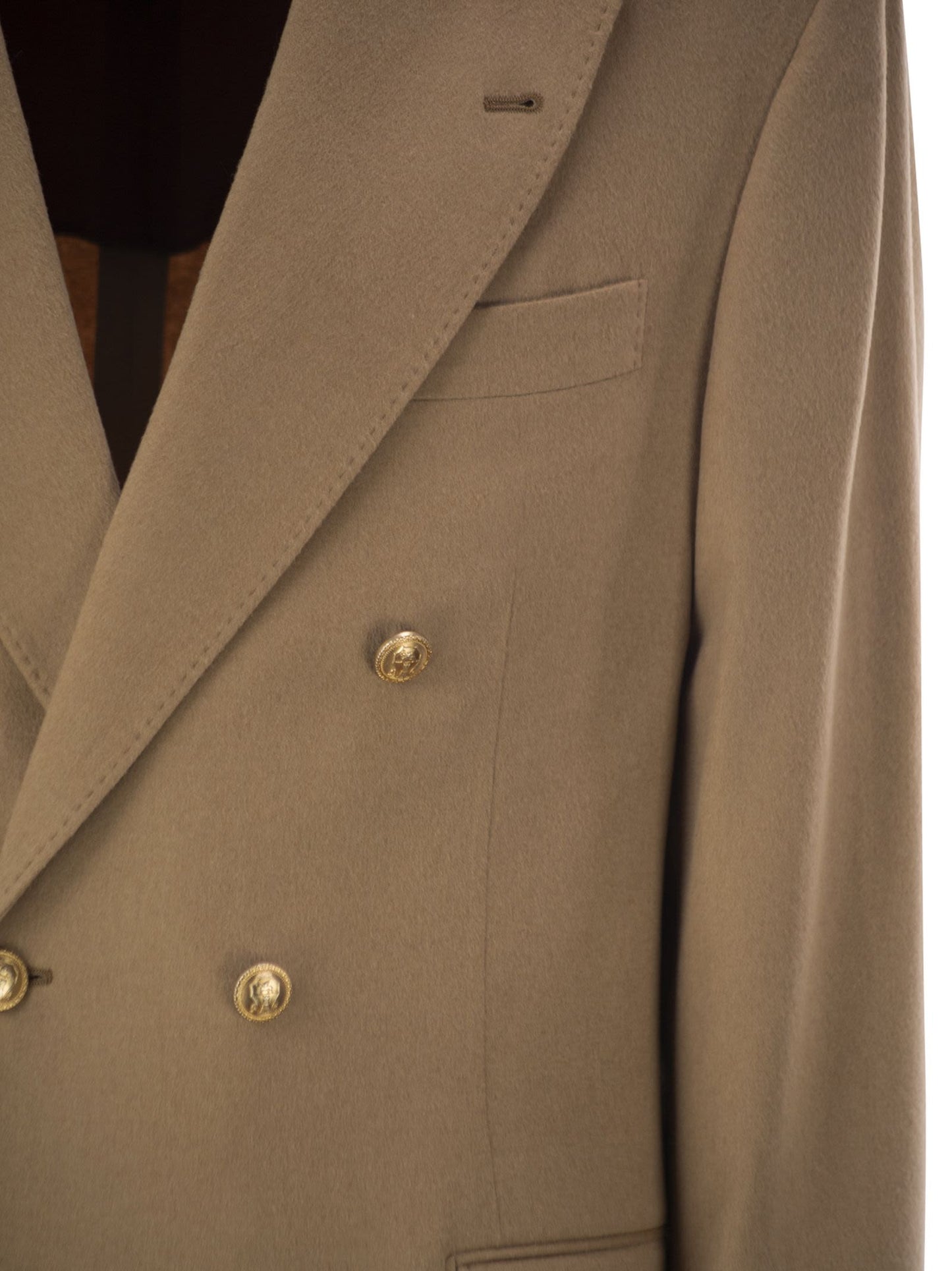 Brunello Cucinelli Men Double-Breasted Pure Camel Hair Blazer With Gold-Tone Buttons BRUNELLO CUCINELLI