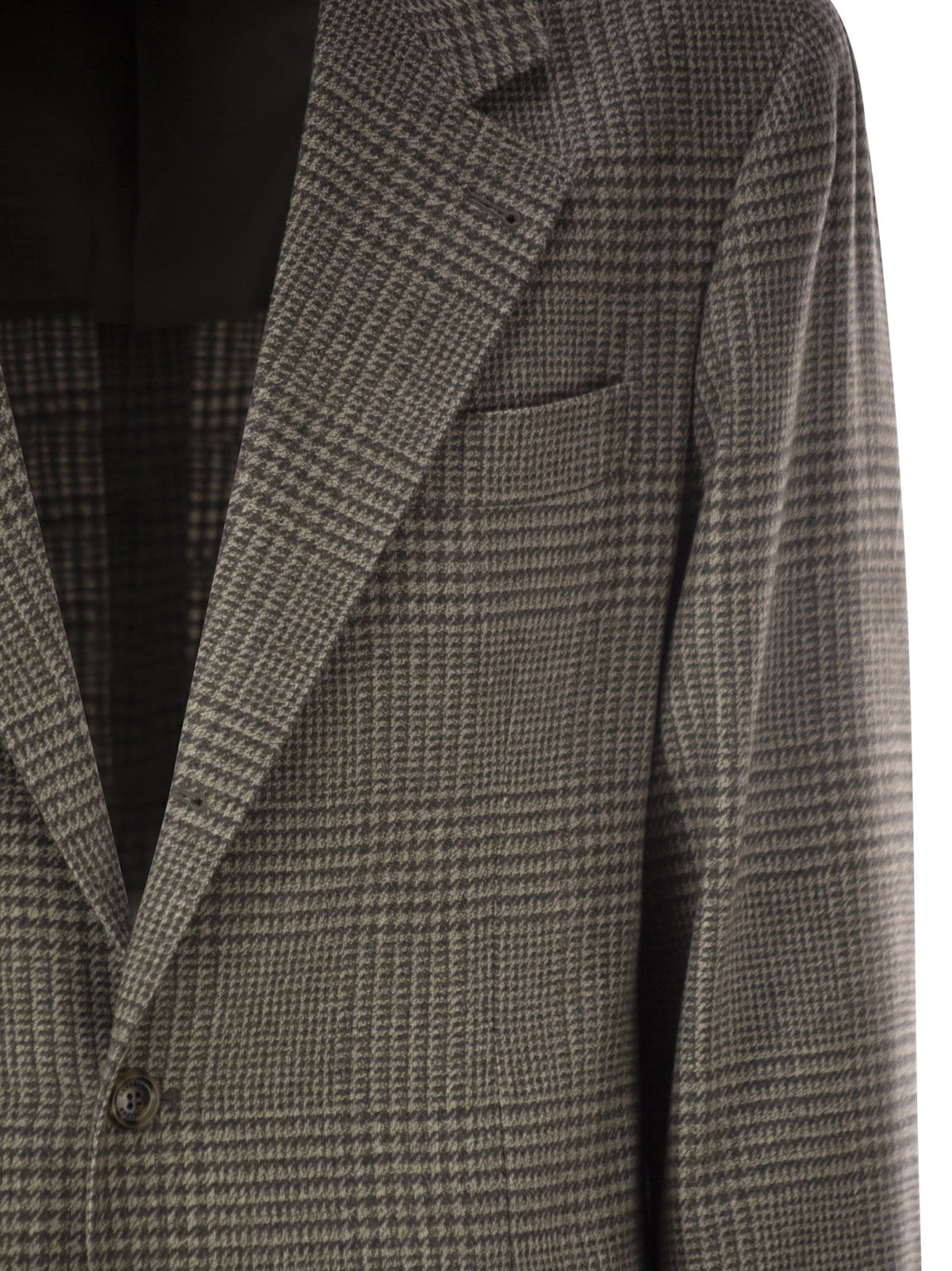 Brunello Cucinelli Men Prince Of Wales Wool And Cashmere Blazer With Tailored Construction BRUNELLO CUCINELLI