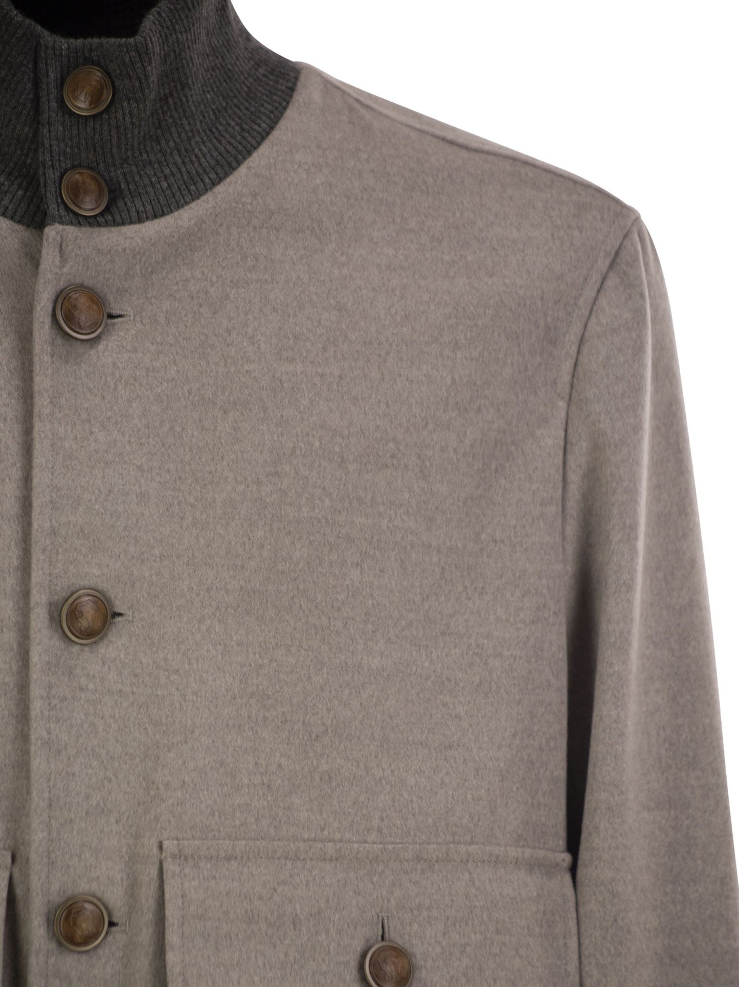 Brunello Cucinelli Men Virgin Wool Bomber Jacket With Cashmere Knit Details BRUNELLO CUCINELLI