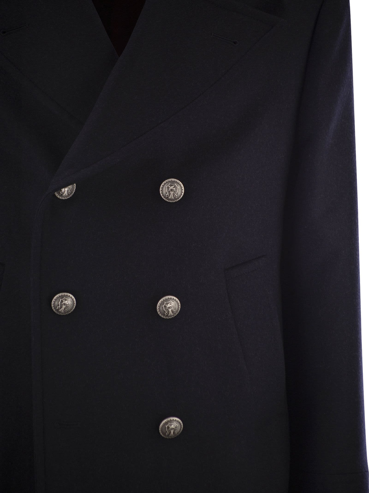 Brunello Cucinelli Men Double Wool Flannel Pea Coat With Metal Buttons BRUNELLO CUCINELLI